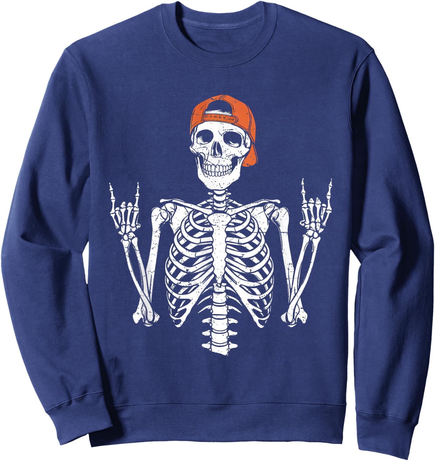 Rocker Skeleton Cap Skater Halloween Rock Boys Kids Sweatshirt - Sweatshirt | Navy