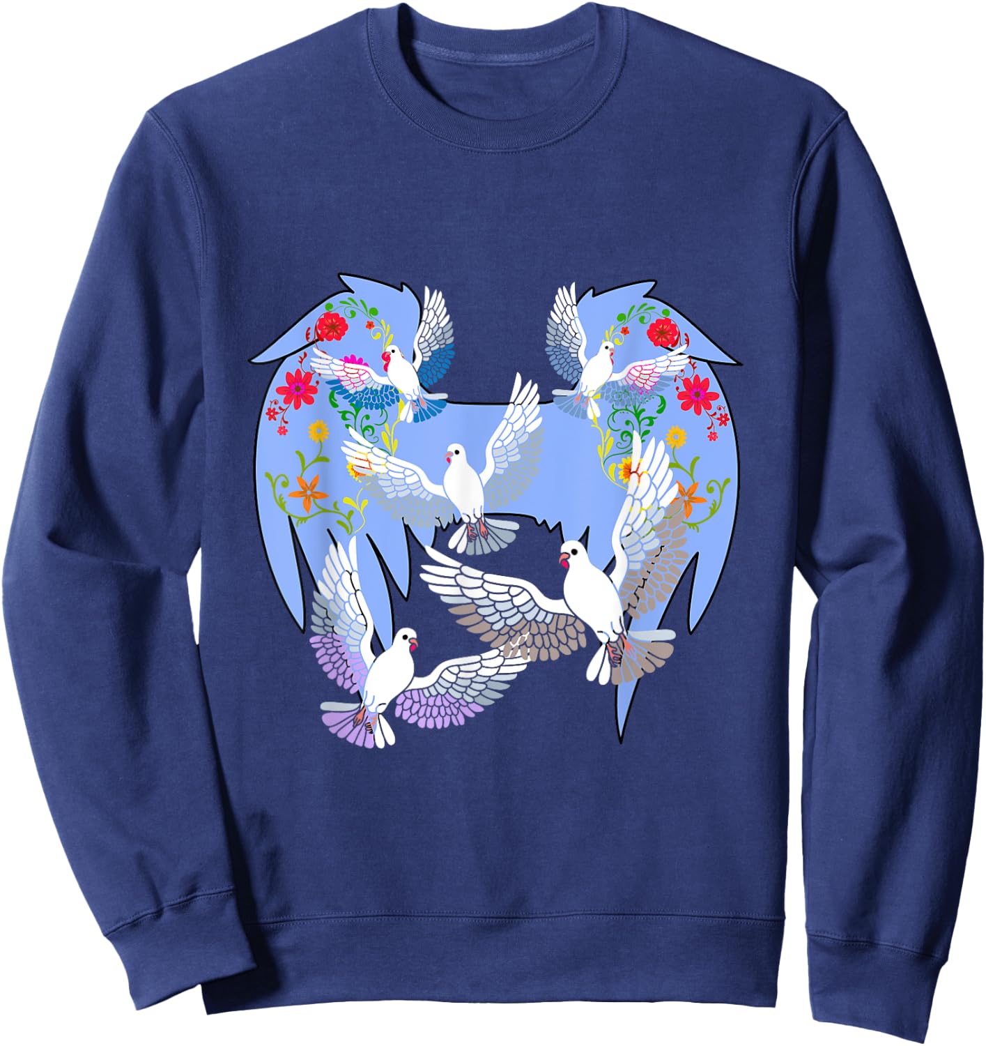Angel Wings Doves Natural Flowers Peace Doves Peace Sweatshirt - Sweatshirt | Navy