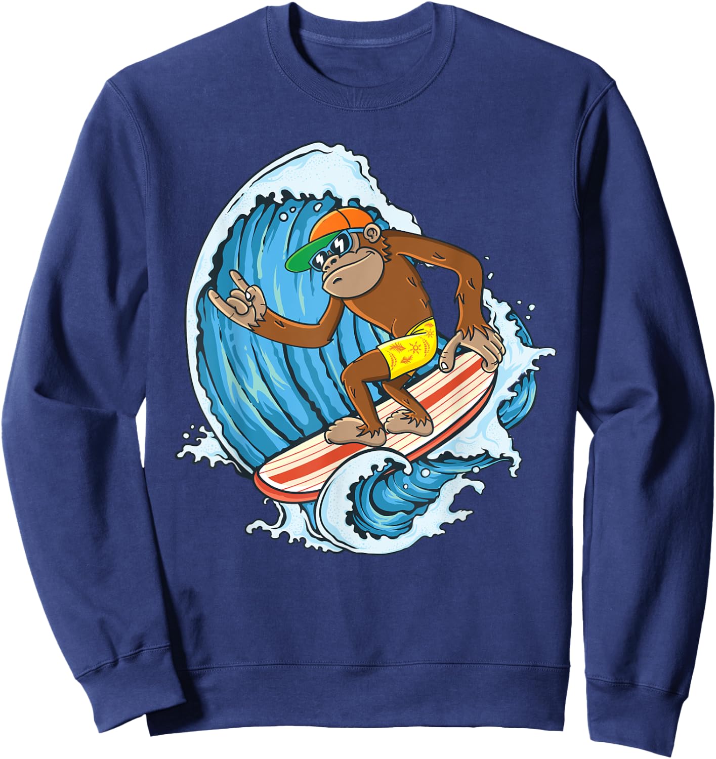 Retro Surfboard Boys Kids Surfboarders Cute Surfing Monkey Sweatshirt - Sweatshirt | Navy