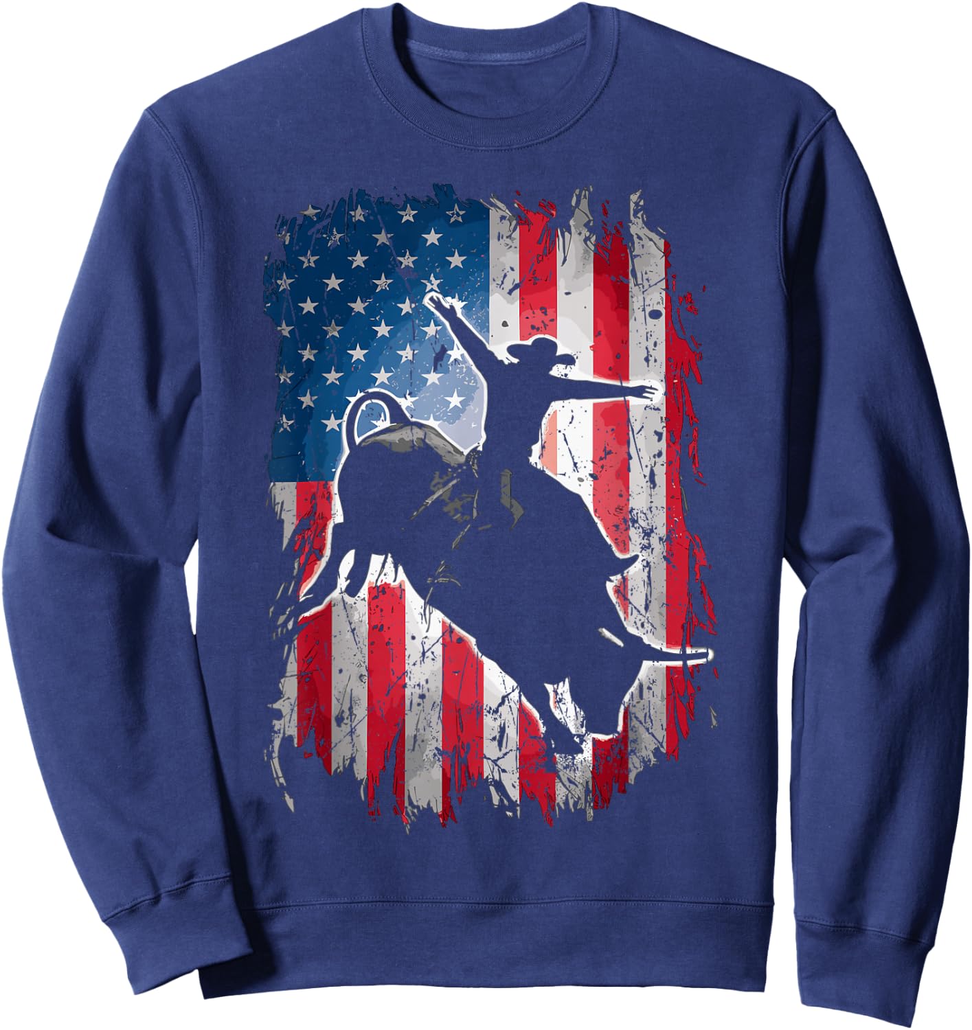 Rodeo Rider Bull USA Flag American Patriotic Cowboys Sweatshirt - Sweatshirt | Navy