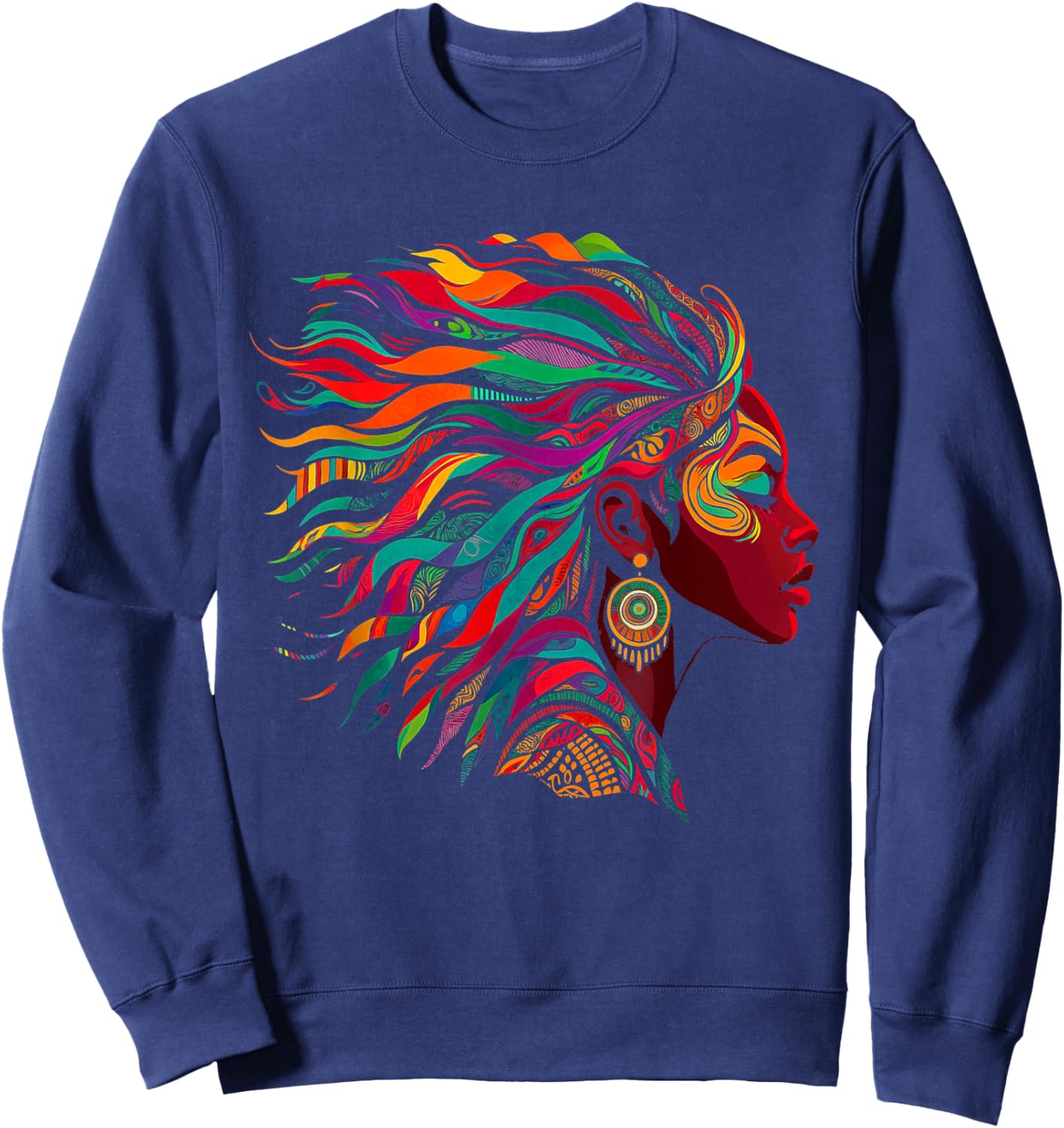 Rainbow Dashiki African Tribal Women Hair African American Sweatshirt - Sweatshirt | Navy
