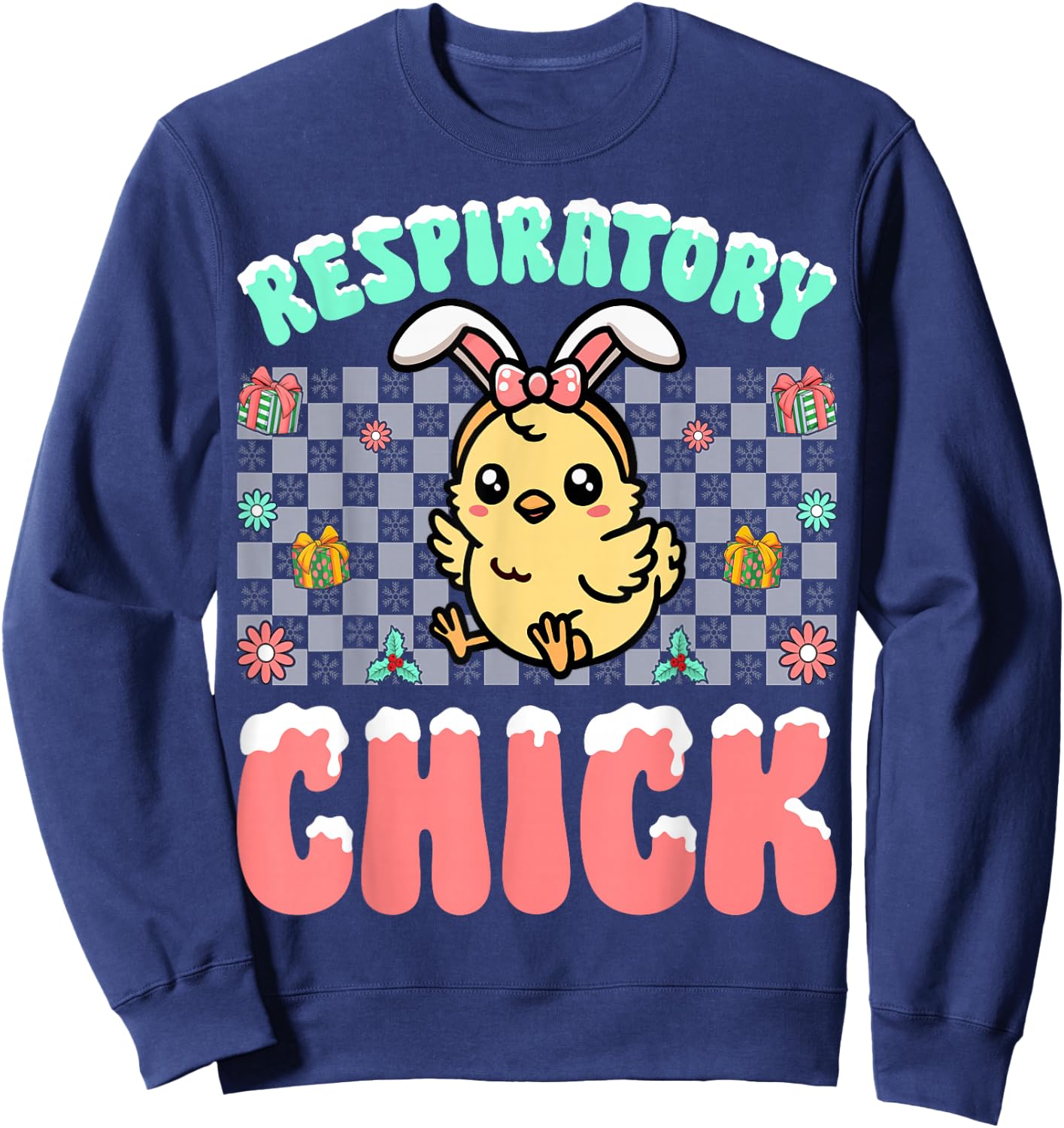 Respiratory Chick Easter Respiratory Therapist Christmas Sweatshirt - Sweatshirt | Navy