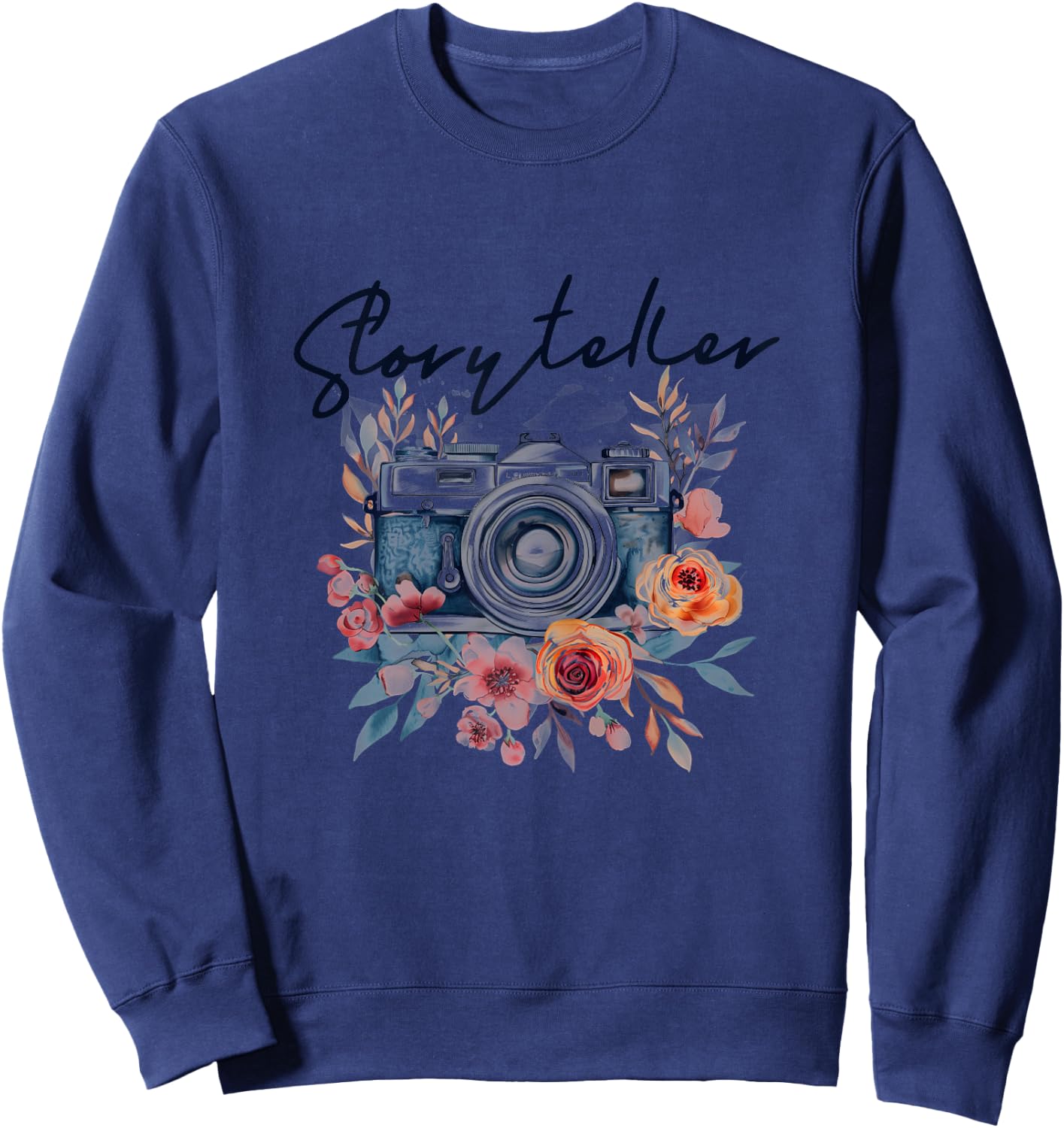 Photographer Storyteller Vintage Camera Flowers Photography Sweatshirt - Sweatshirt | Navy