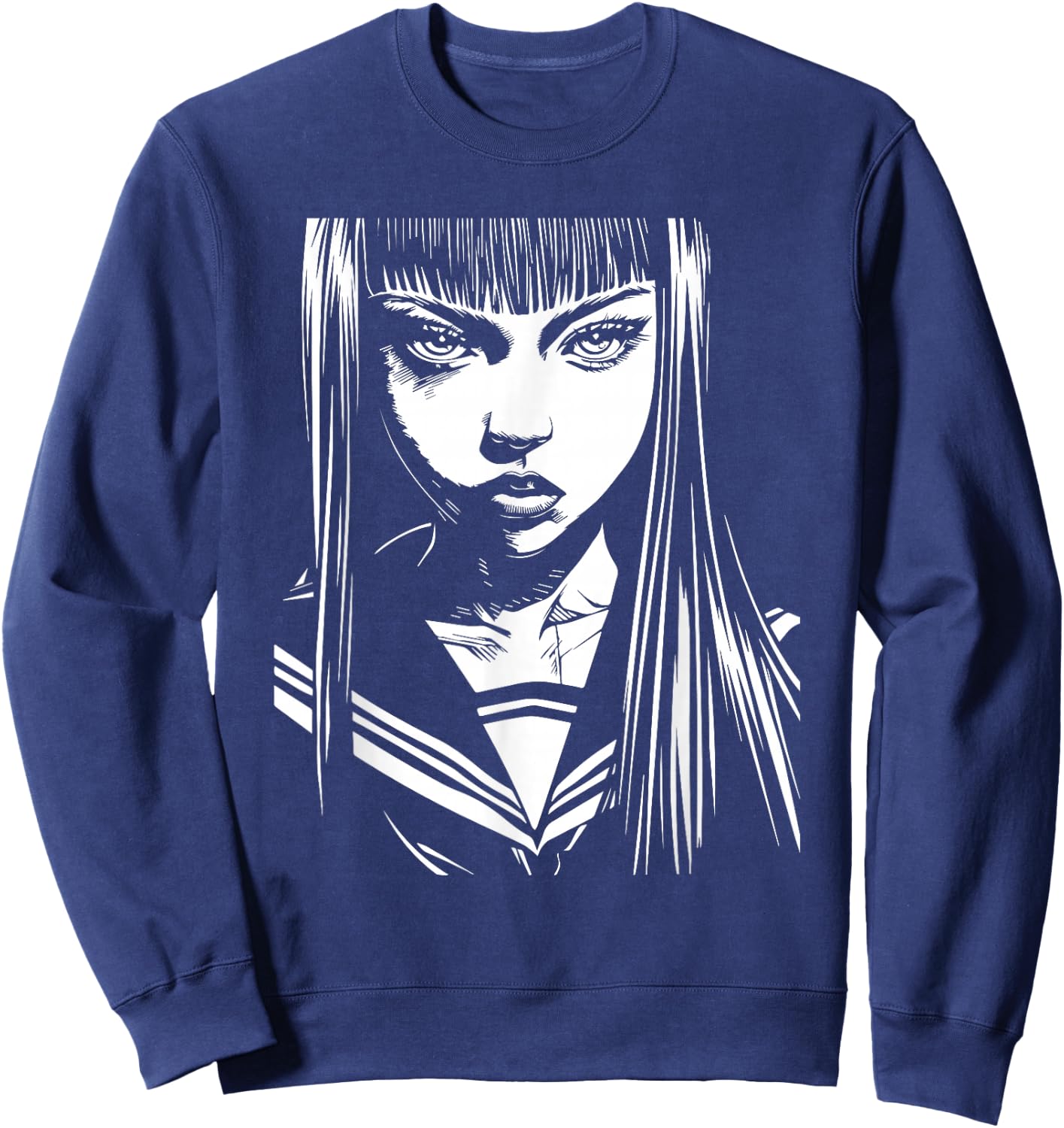 Anime Horror Girl Aesthetic Soft Grunge Waifu Japanese Sweatshirt - Sweatshirt | Navy