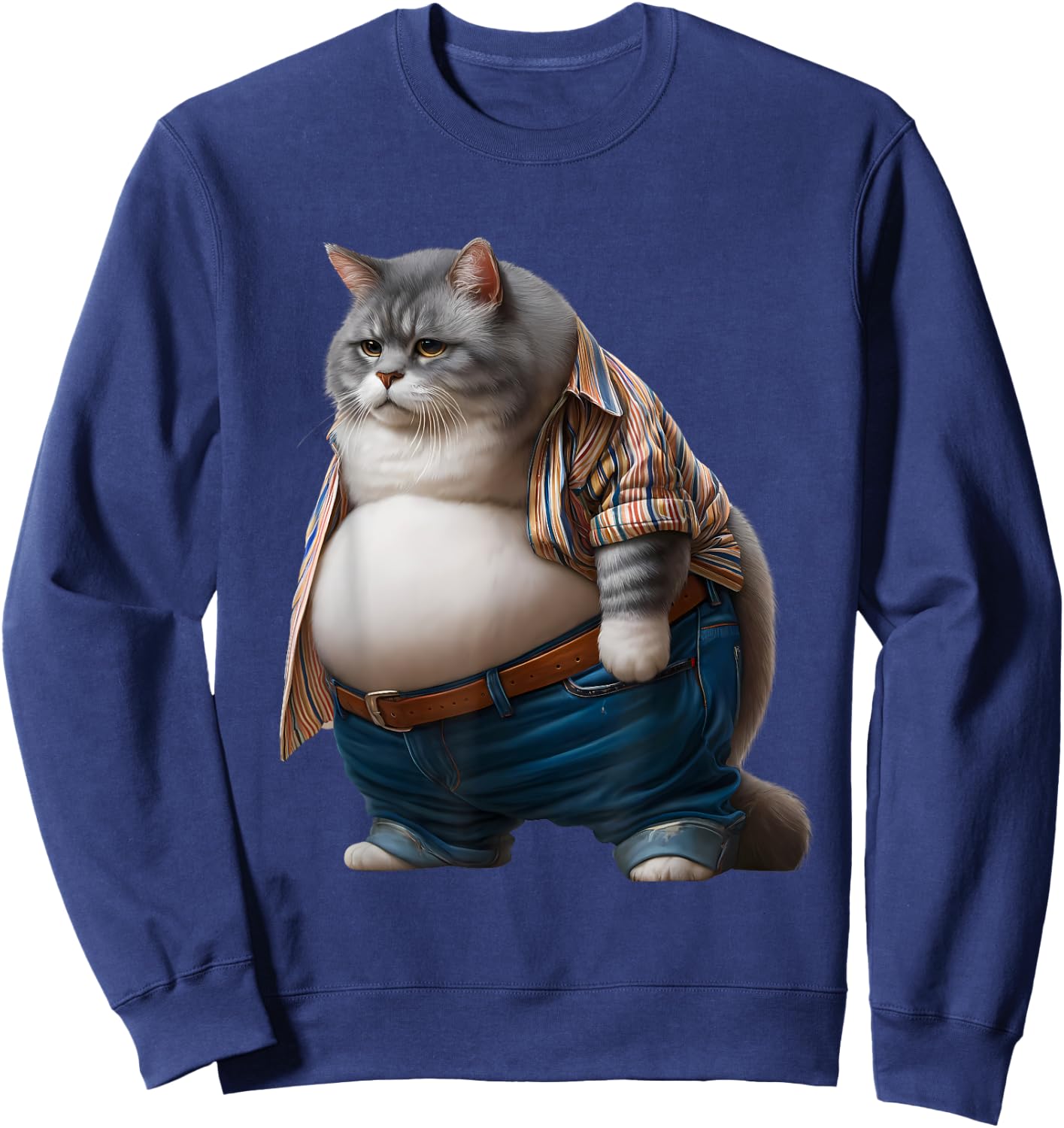 Funny Fat Cat Graphic Fat Kitten Design Chubby Cat Lover Sweatshirt - Sweatshirt | Navy