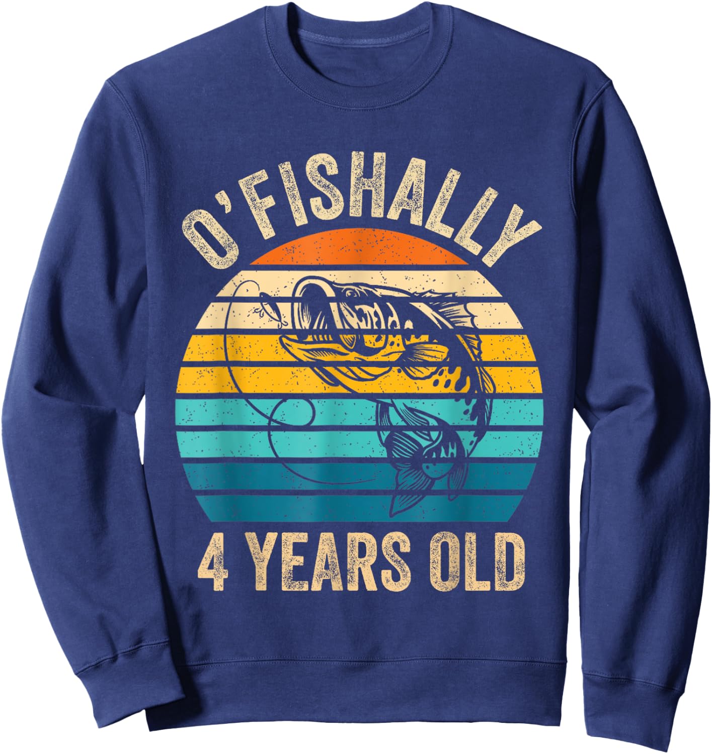 Ofishally 4 Year Old Shirt 4th Birthday Vintage Fishing Sweatshirt - Sweatshirt | Navy