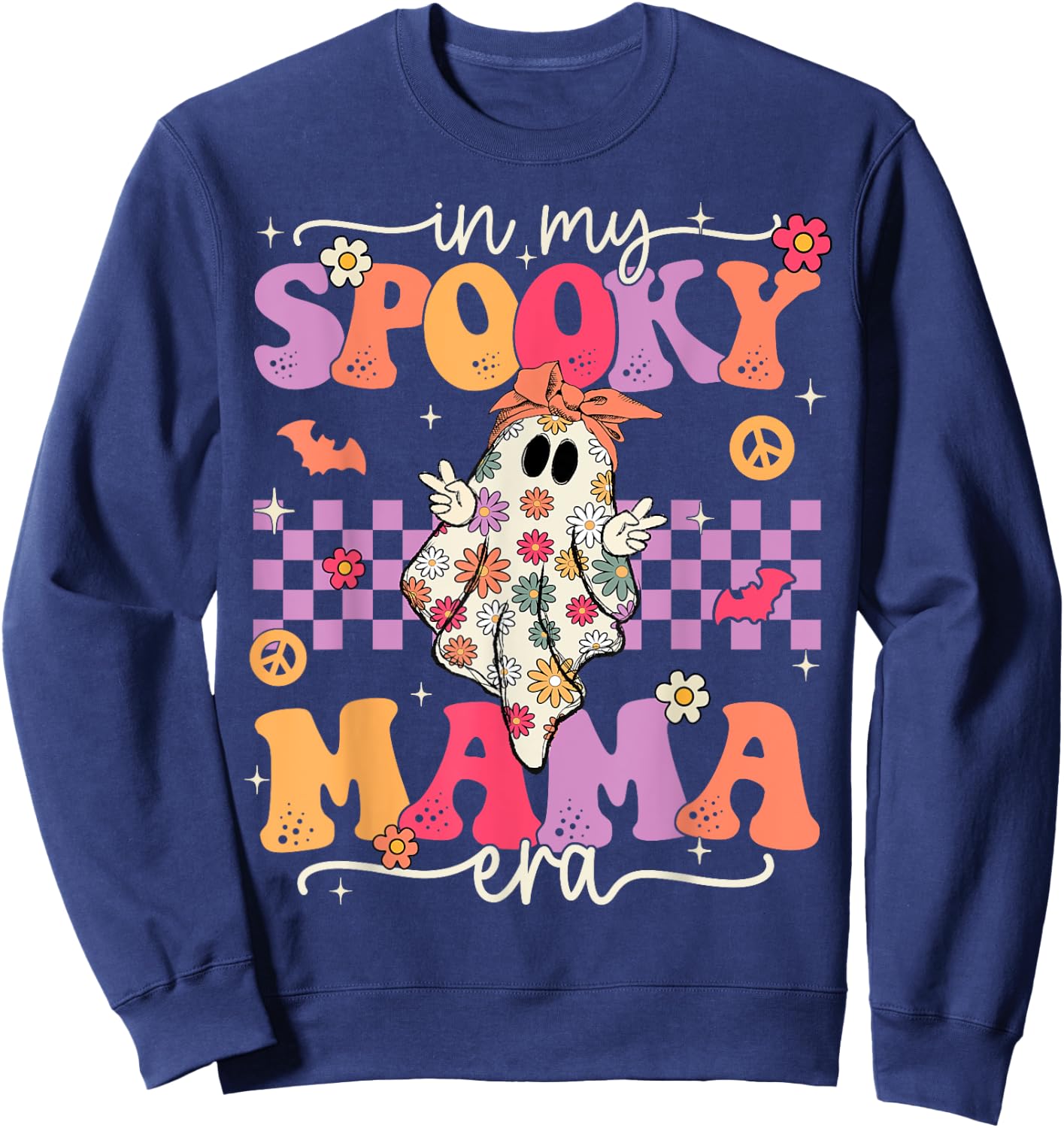 Groovy In My Spooky Mama Era Cute Retro Mom Halloween Ghost Sweatshirt - Sweatshirt | Navy