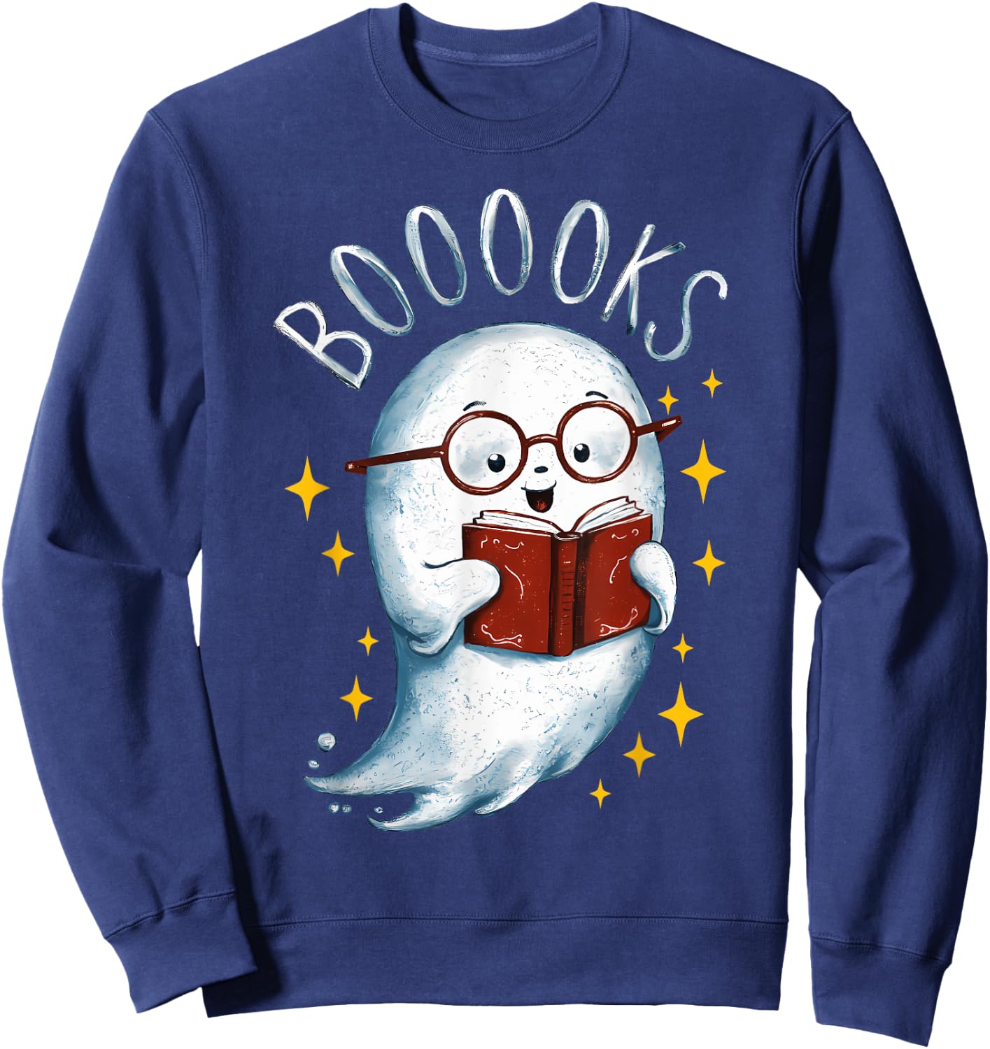 Booooks Ghost Funny Halloween Teacher Book Library Reading Sweatshirt - Sweatshirt | Navy