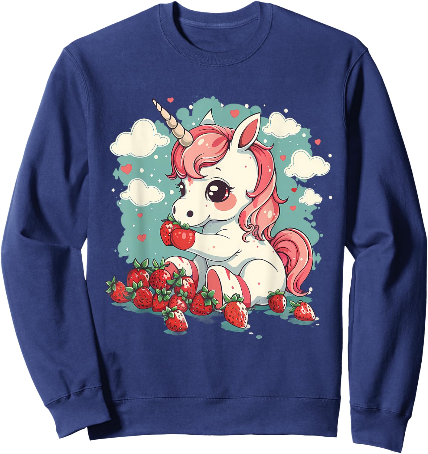 Strawberry Unicorn Cute Strawberries Fruit Animal Lover Sweatshirt - Sweatshirt | Navy