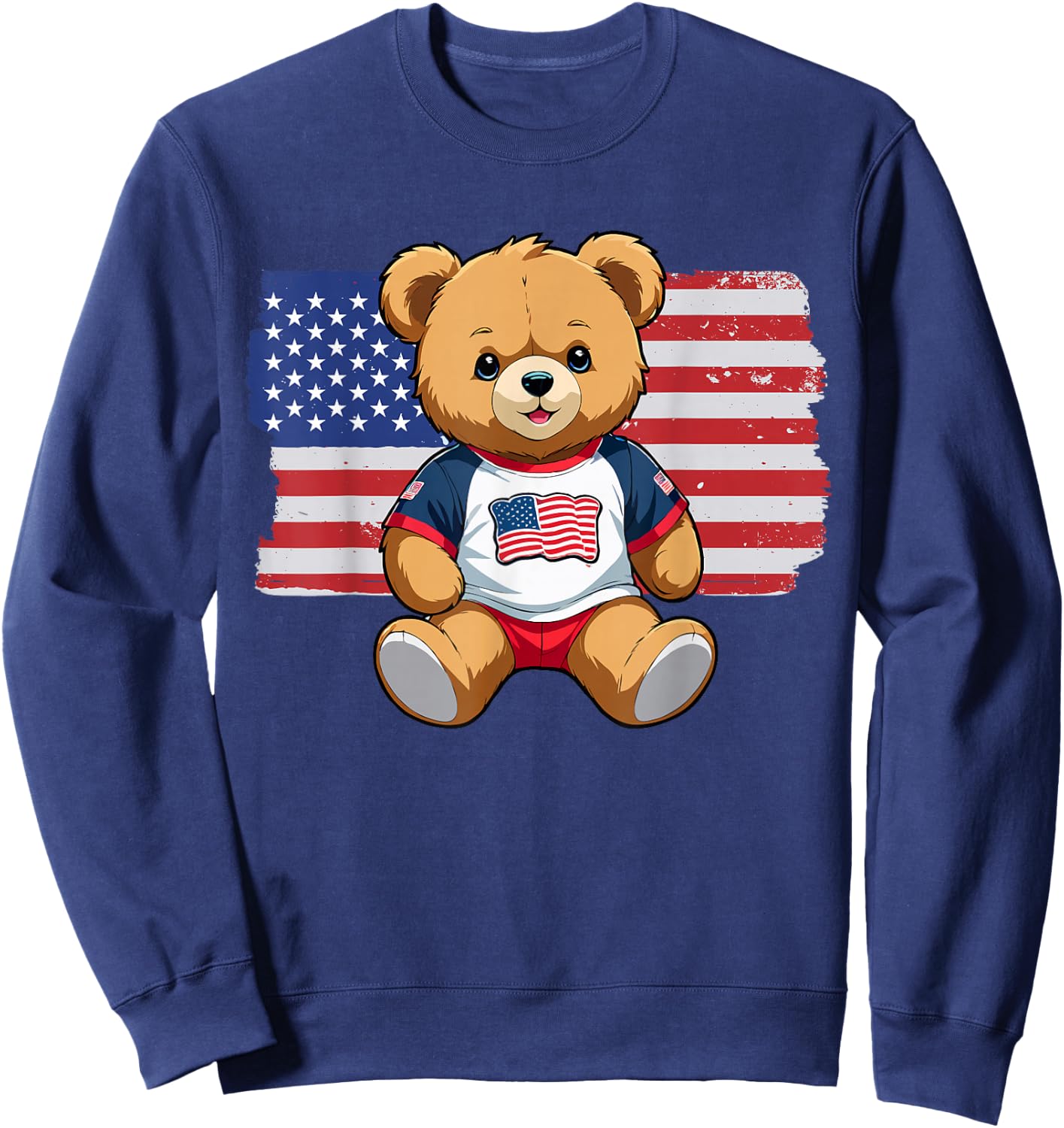 America US Flag Teddy Bear Patriot Sweatshirt - Sweatshirt | Navy