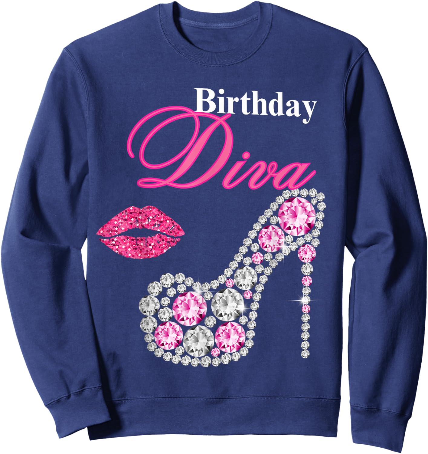 Hot Pink Lips Gifts High Heel Afro Diva Birthday Melanin Sweatshirt - Sweatshirt | Navy