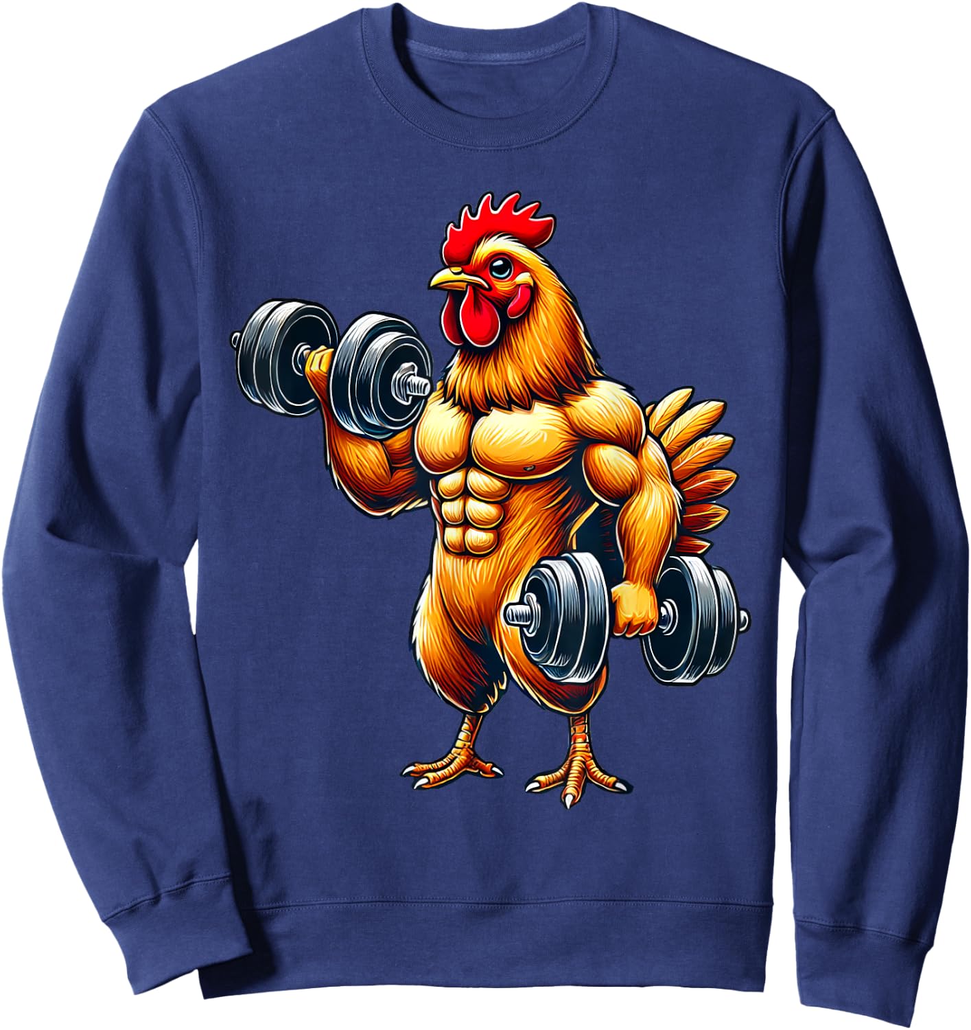Chicken Powerlifting Weightlifting Gym Apparel -Adults & Kids Black Small Classic Fit Modern Humorous Animal-Themed Sweatshirt - Sweatshirt | Navy