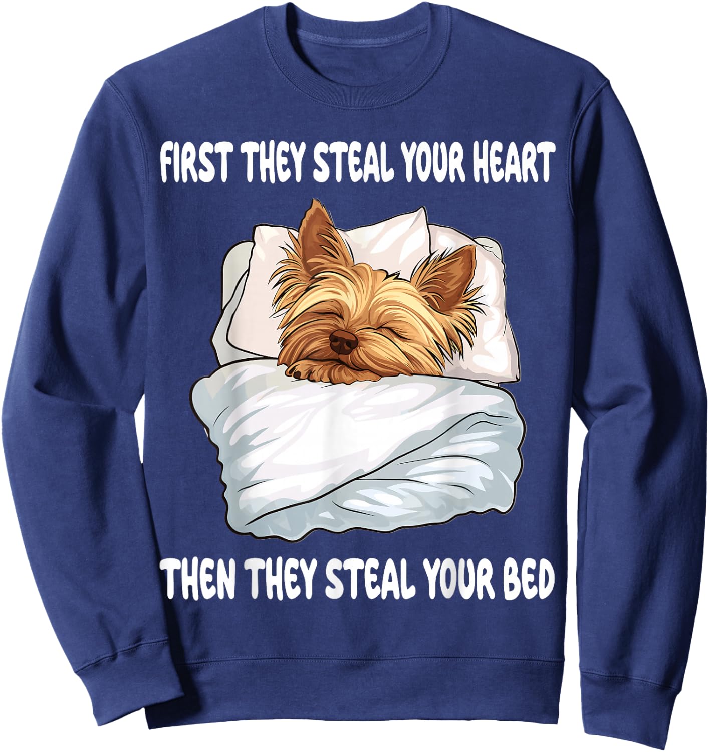 Yorkshire Terrier Yorkie Sleeping Pajamas Nightgown Sweatshirt - Sweatshirt | Navy