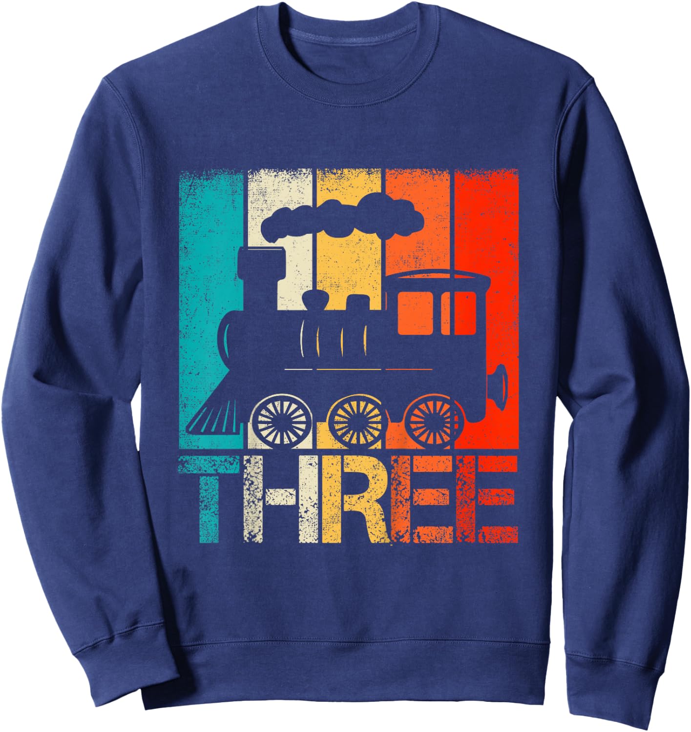 Kids 3 Year Old Boy Trains Birthday 3rd Birthday Locomotive Train Sweatshirt - Sweatshirt | Navy