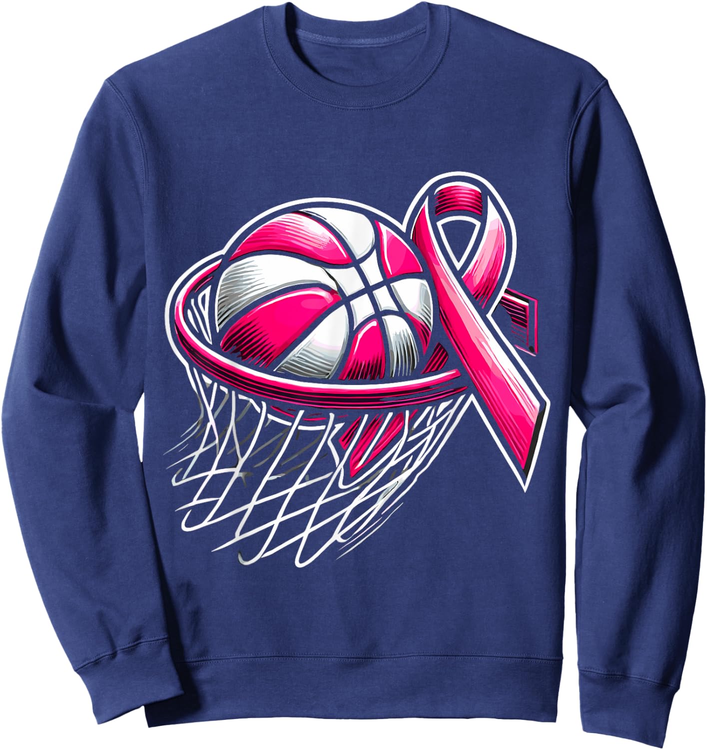 Breast Cancer Awareness Support Pink Basketball Love Coach Sweatshirt - Sweatshirt | Navy