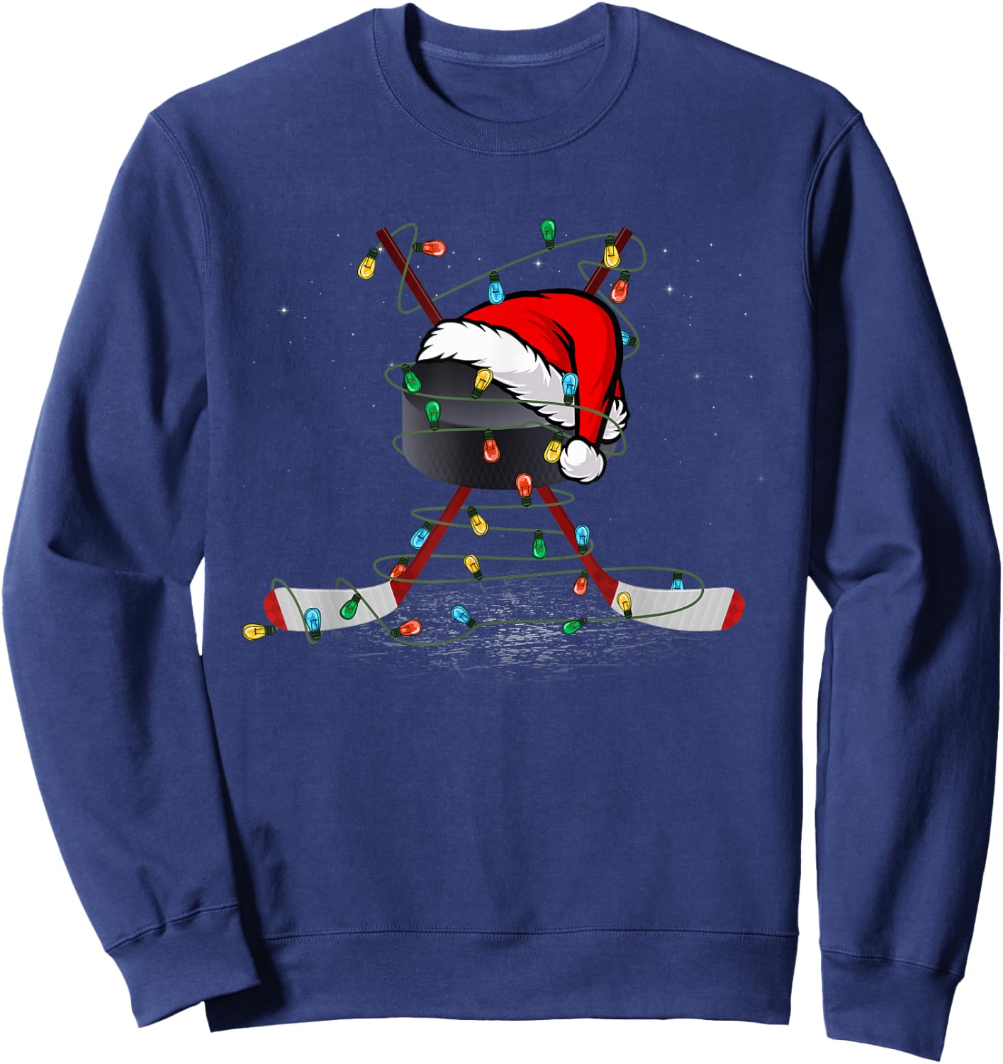 Funny Christmas Hockey Santa Hat Xmas Lights Kids Boys Men Sweatshirt - Sweatshirt | Navy