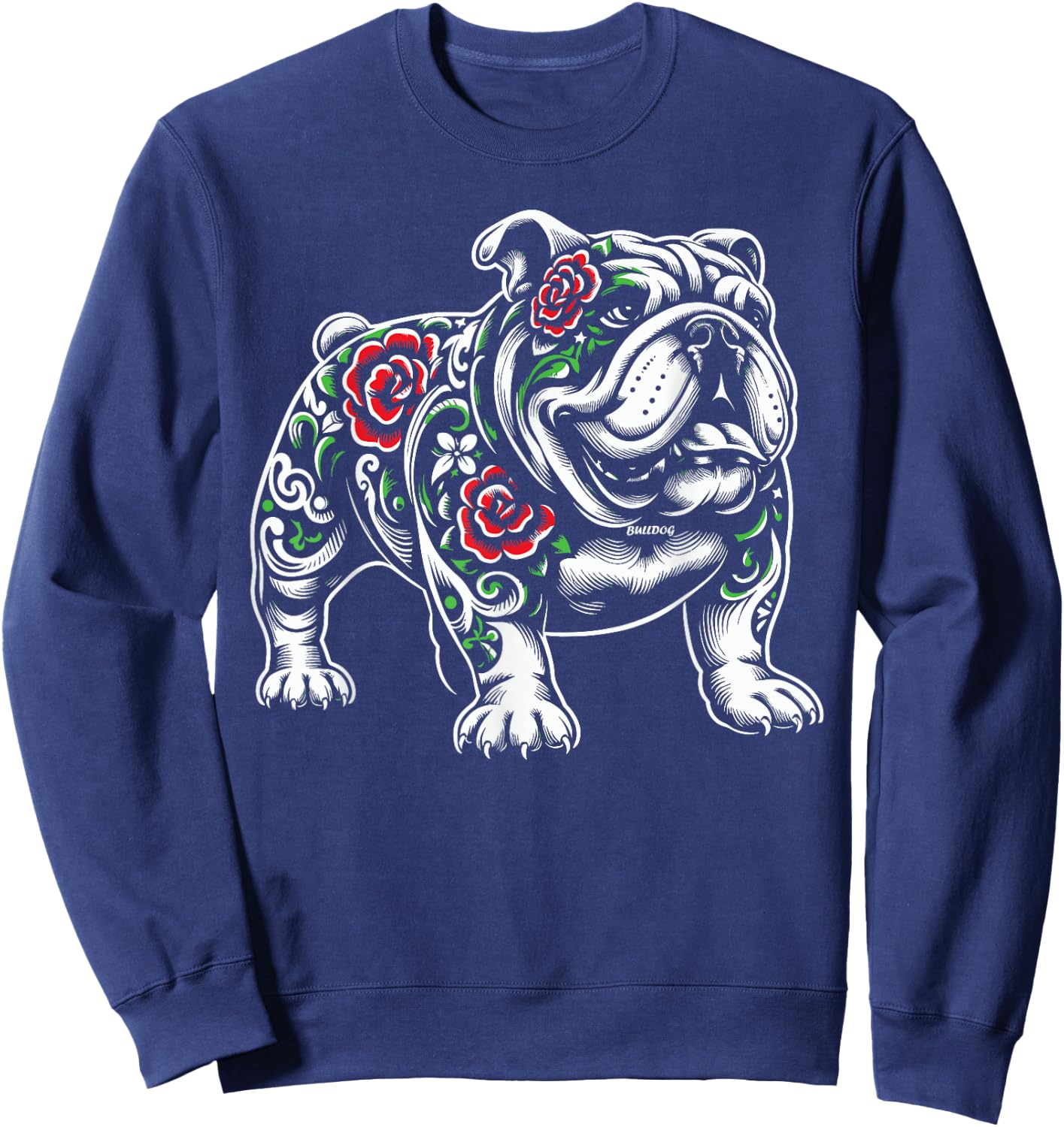 Bulldog Floral Red Rose Sweatshirt - Sweatshirt | Navy
