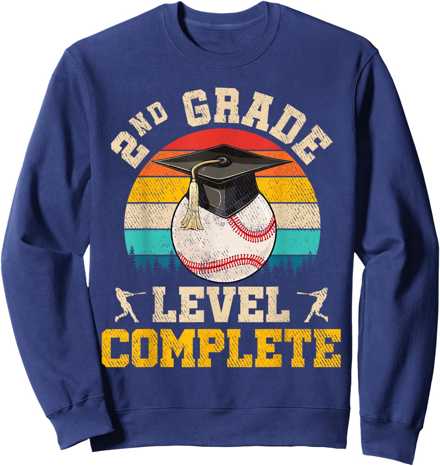 2nd Grade Level Complete Baseball Boy Last Day Of School Sweatshirt - Sweatshirt | Navy