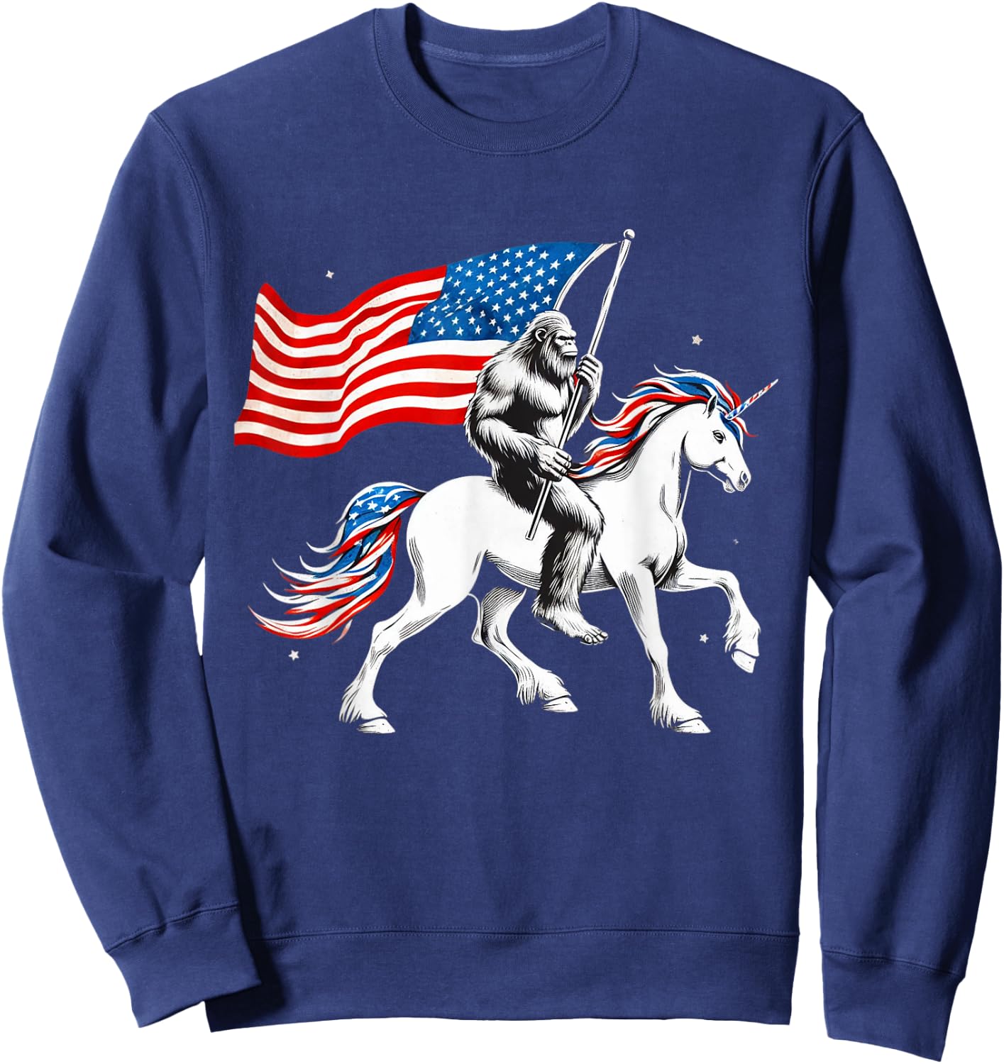 Patriotic Bigfoot Riding Unicorn 4th Of July Sasquatch Women Kids Men Sweatshirt - Sweatshirt | Navy