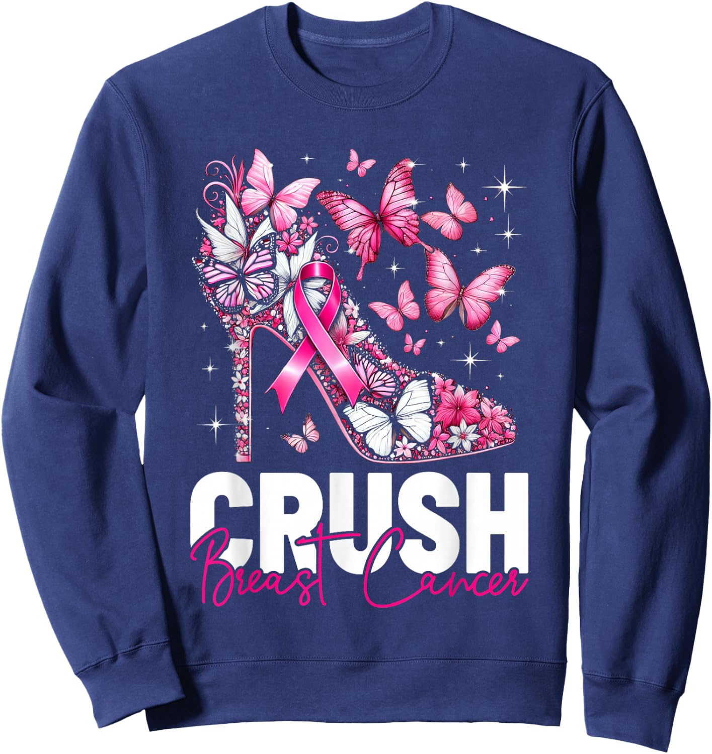 Crush Breast Cancer Awareness Bling Pink Ribbon Girls Sweatshirt - Sweatshirt | Navy
