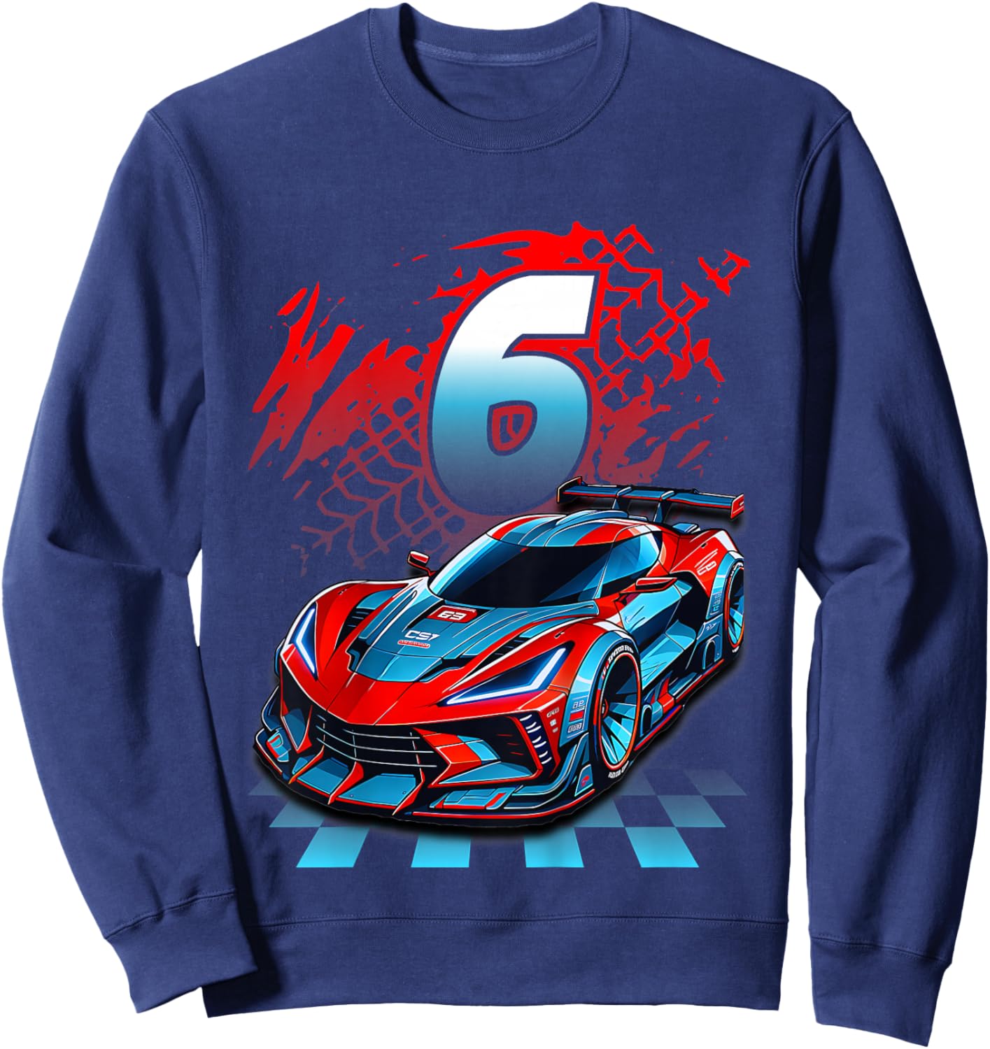Kids 6 Year Old Race Car 6th Birthday Party Racing Racecar Sweatshirt - Sweatshirt | Navy