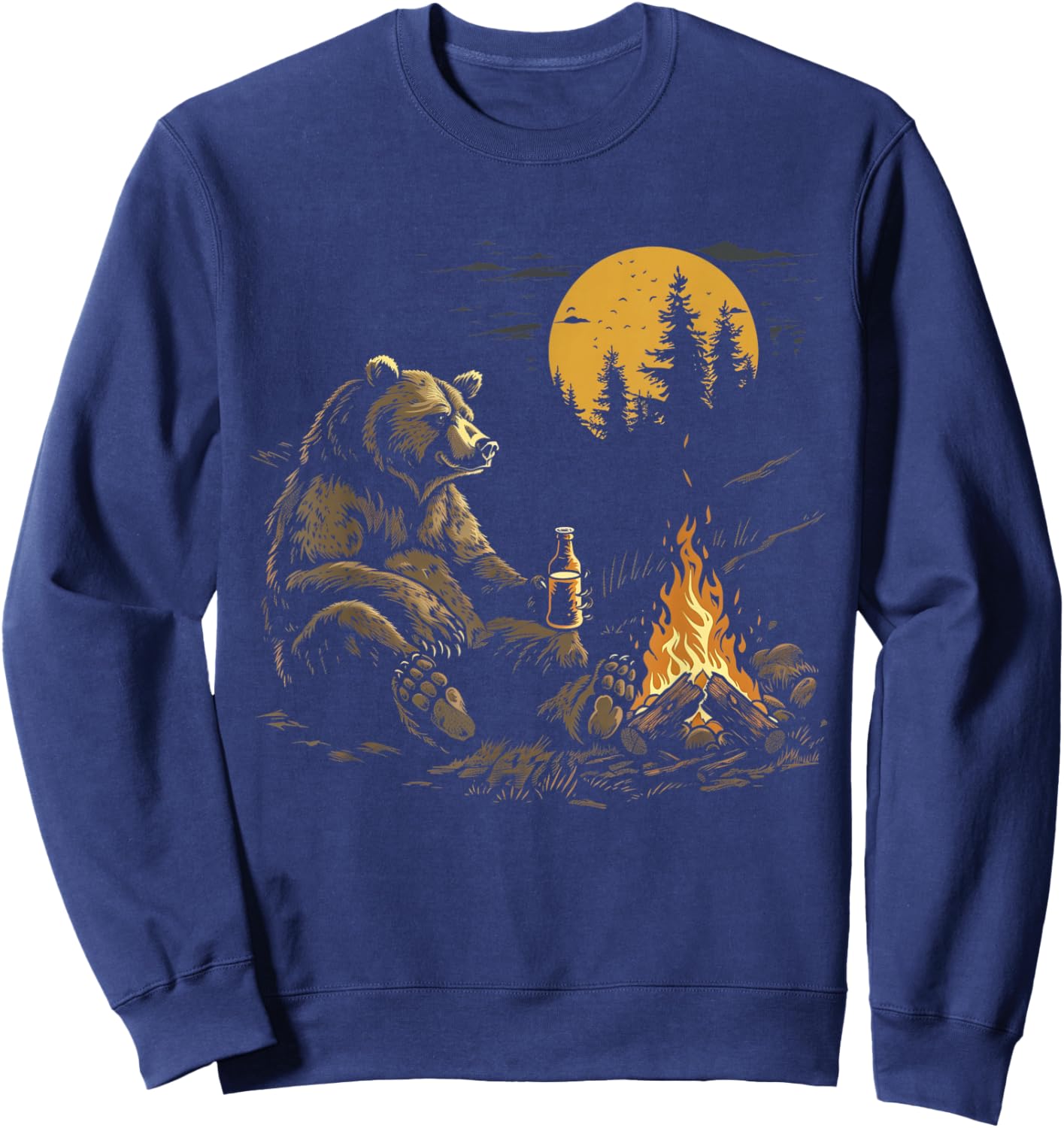 Camping Bear Drinking Beer Hiking Nature Funny Grizzly Bear Sweatshirt - Sweatshirt | Navy