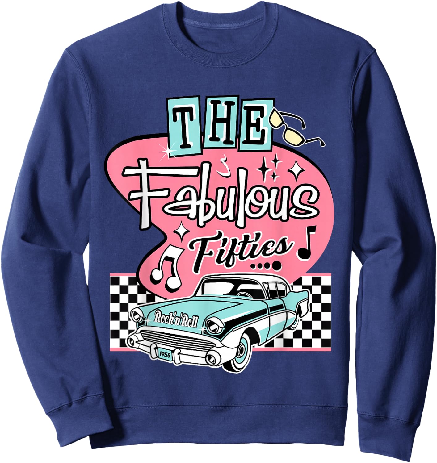 50s Rockabilly Vintage 1950s Clothing Men Sock Hop Sweatshirt - Sweatshirt | Navy