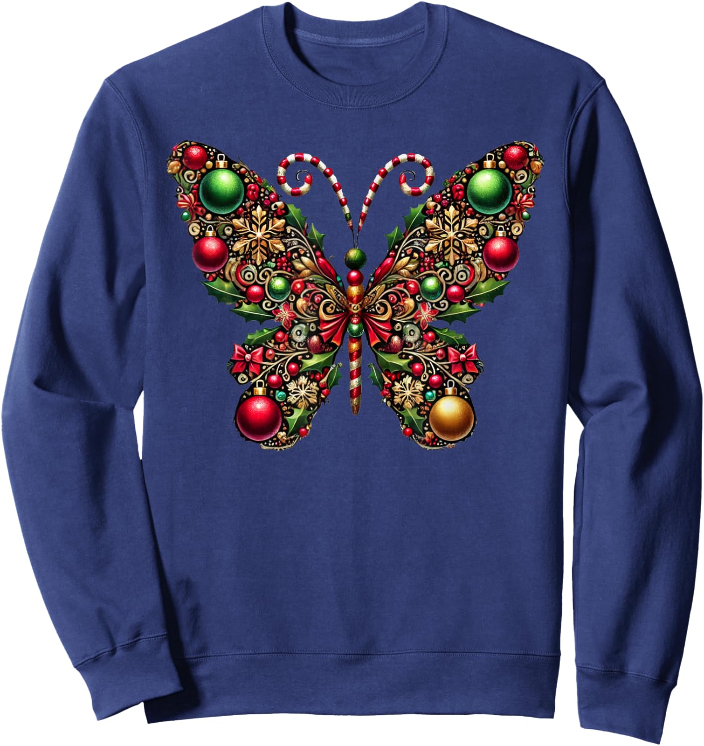 Christmas Butterfly Xmas Apparel -Child Christmas Butterfly Winter Black Small Sweatshirt - Sweatshirt | Navy