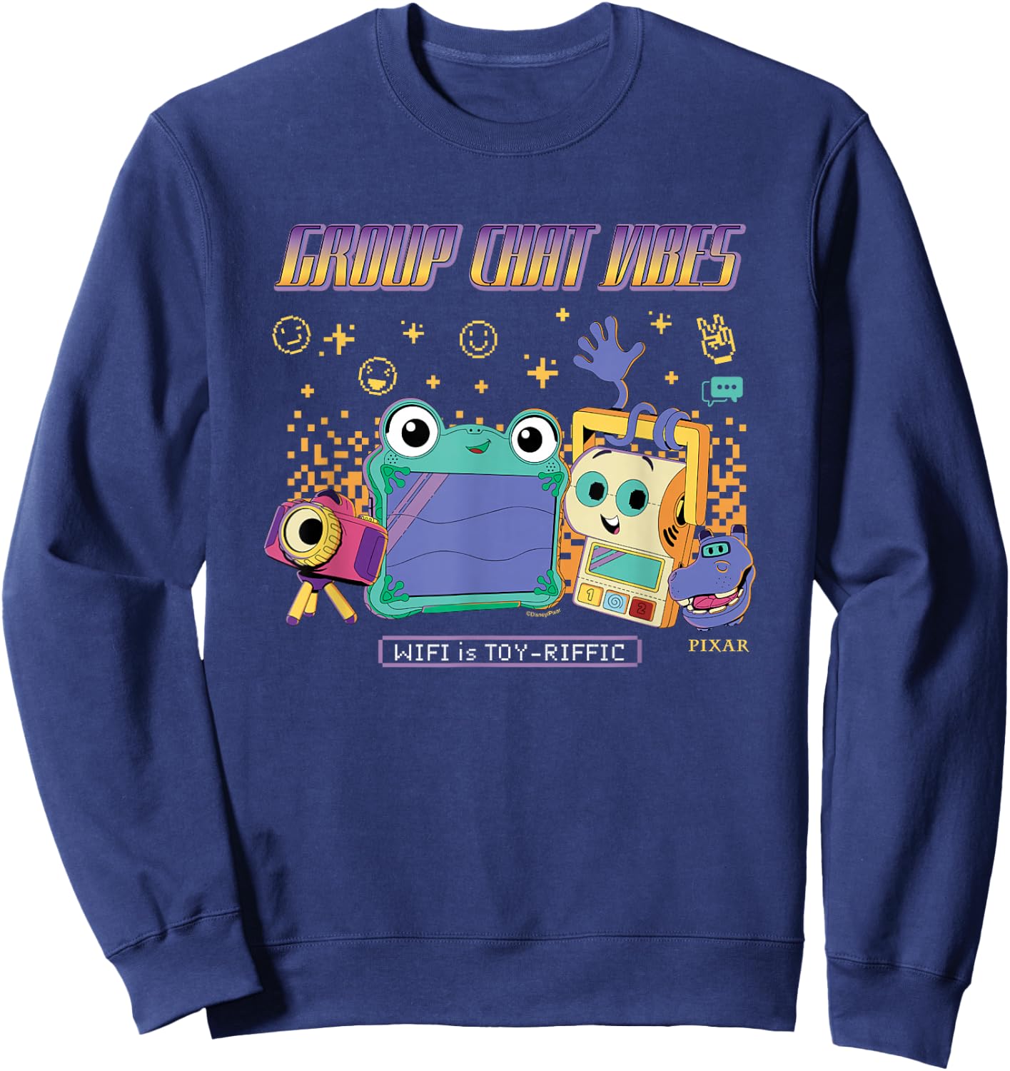 Disney Pixar Toy Story 5 Group Chat Vibes WiFi Toy-Riffic Sweatshirt - Sweatshirt | Navy