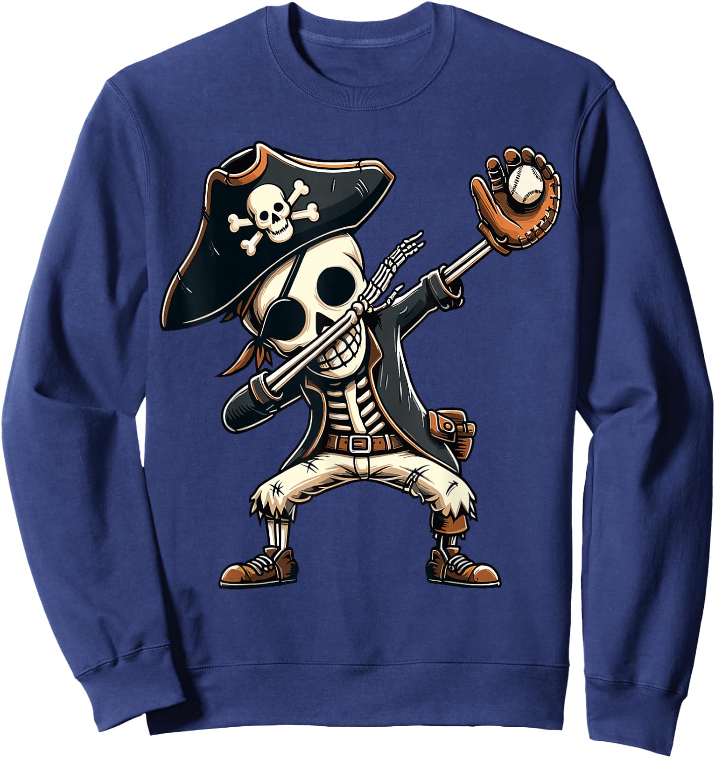 Dabbing Skeleton Pirate Baseball Kids Sweatshirt - Sweatshirt | Navy