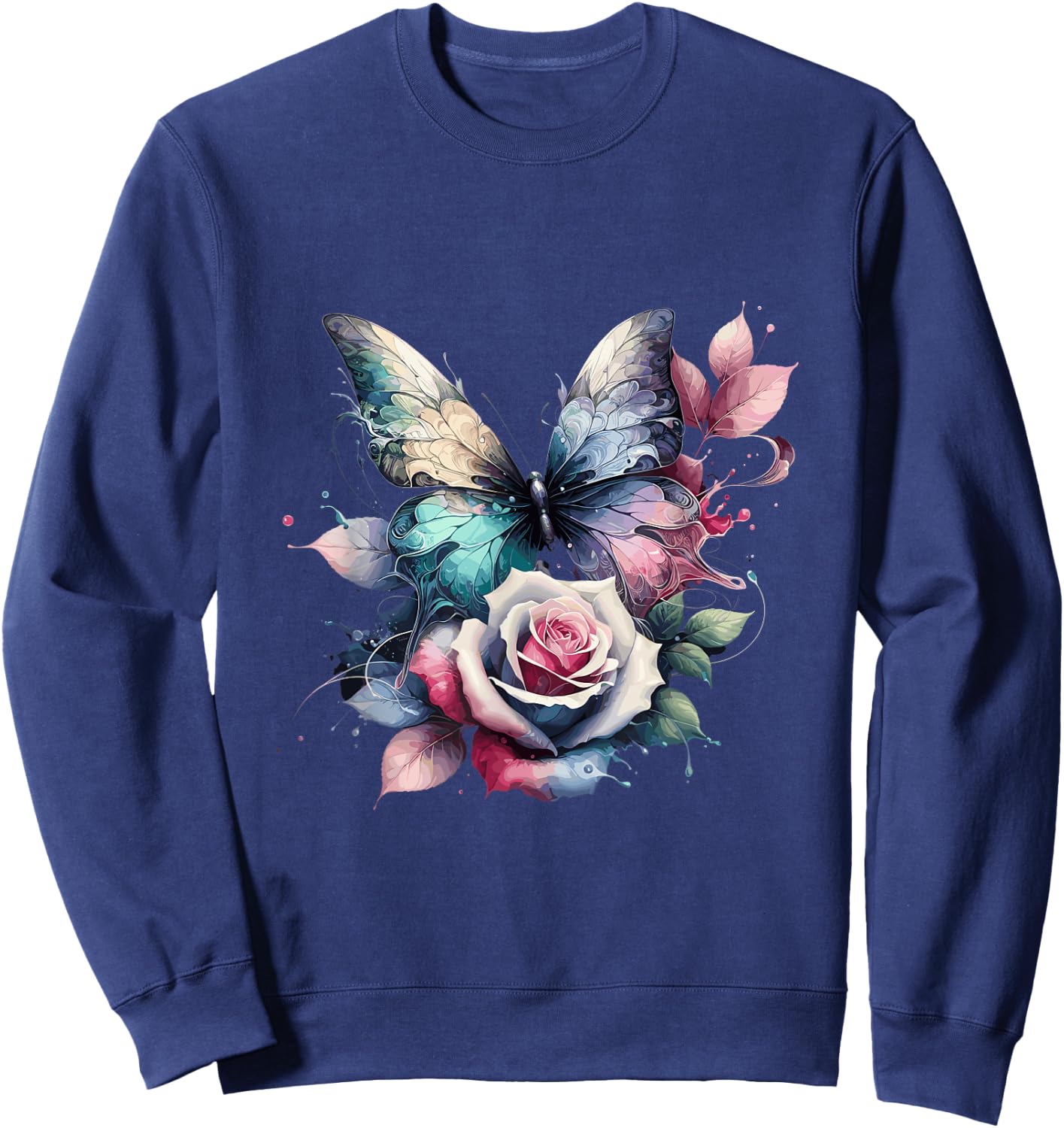 Butterfly Rose Flower Cell Phone Button Pop Up Holder Sweatshirt - Sweatshirt | Navy