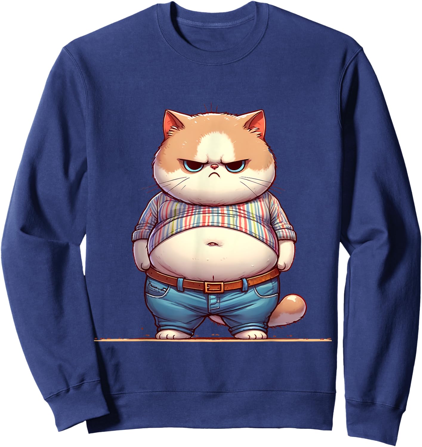 Funny Fat Cat Graphic Fat Kitten Design Chubby Cat Lover Women Girls Kids Sweatshirt - Sweatshirt | Navy