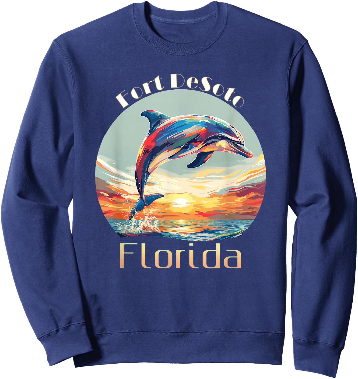 Fort DeSoto Florida Summer Vacation Beach Dolphin Sweatshirt - Sweatshirt | Navy