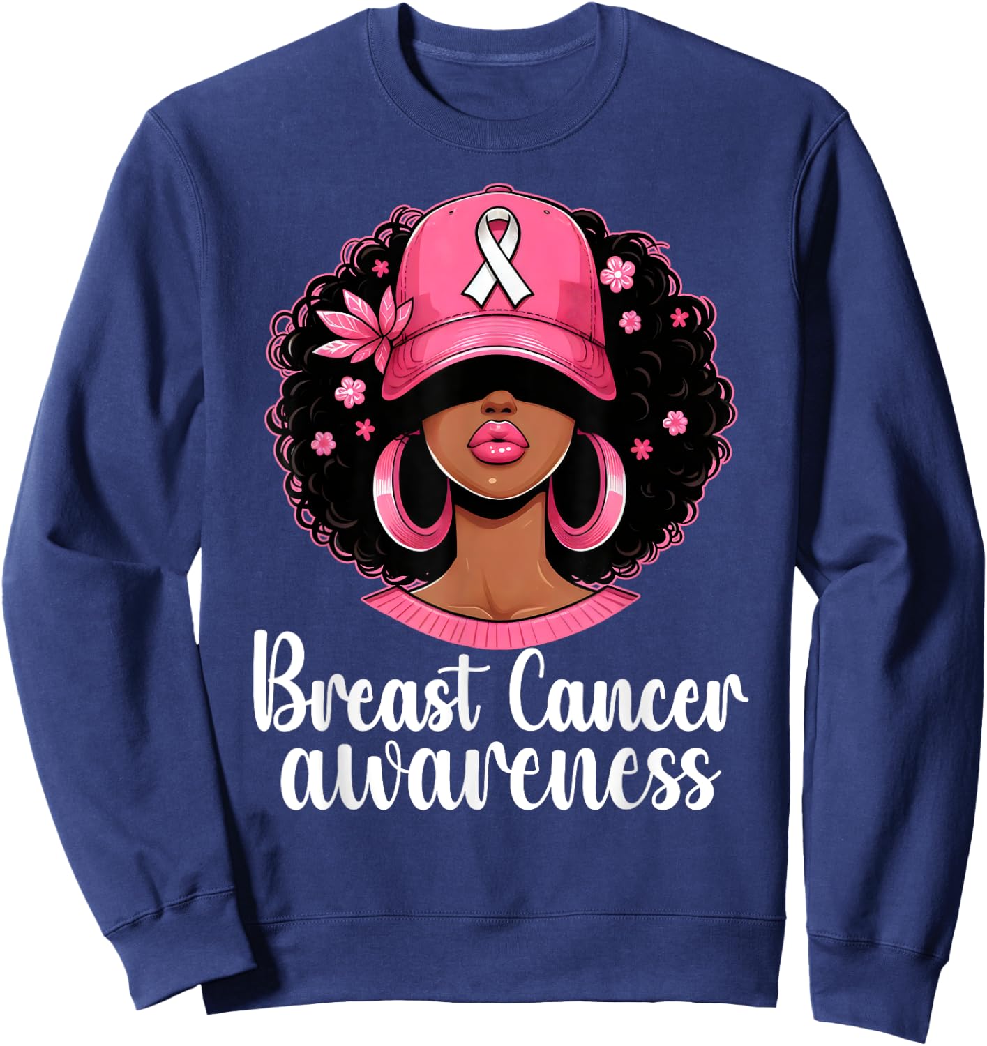In October We Wear Pink Black Woman Breast Cancer Awareness Sweatshirt - Sweatshirt | Navy