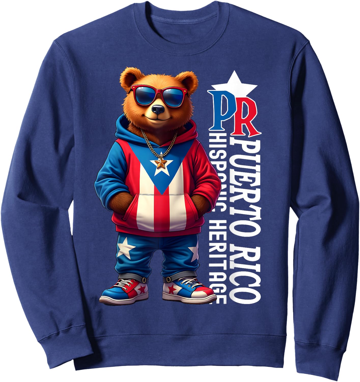 Funny Puerto Rico Flag Cute Teddy Bear Boricua Puerto Rican Sweatshirt - Sweatshirt | Navy