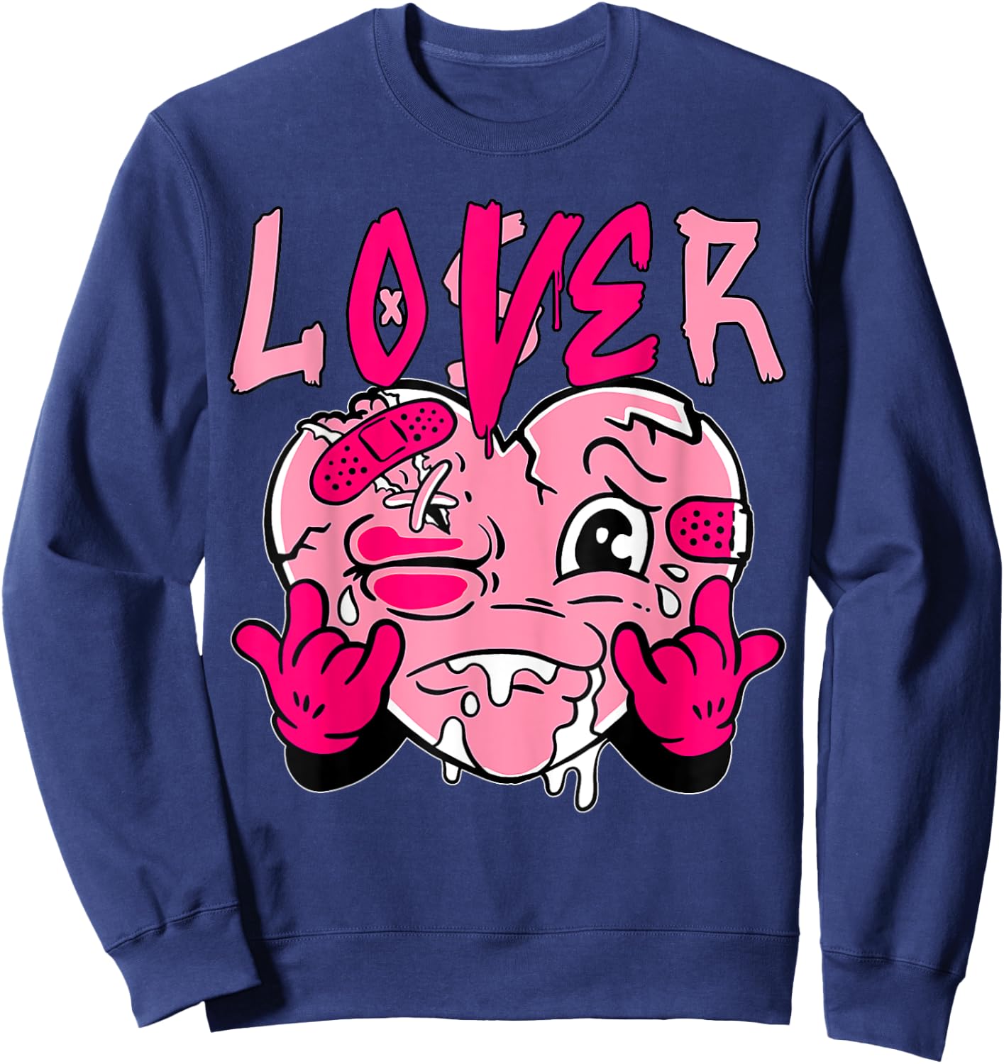 Pink Loser Lover Pink Drip Heart Matching Women Sweatshirt - Sweatshirt | Navy