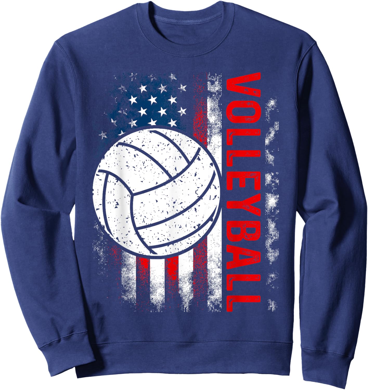 Distressed American Flag Volleyball Patriotic 4th Of July Sweatshirt - Sweatshirt | Navy