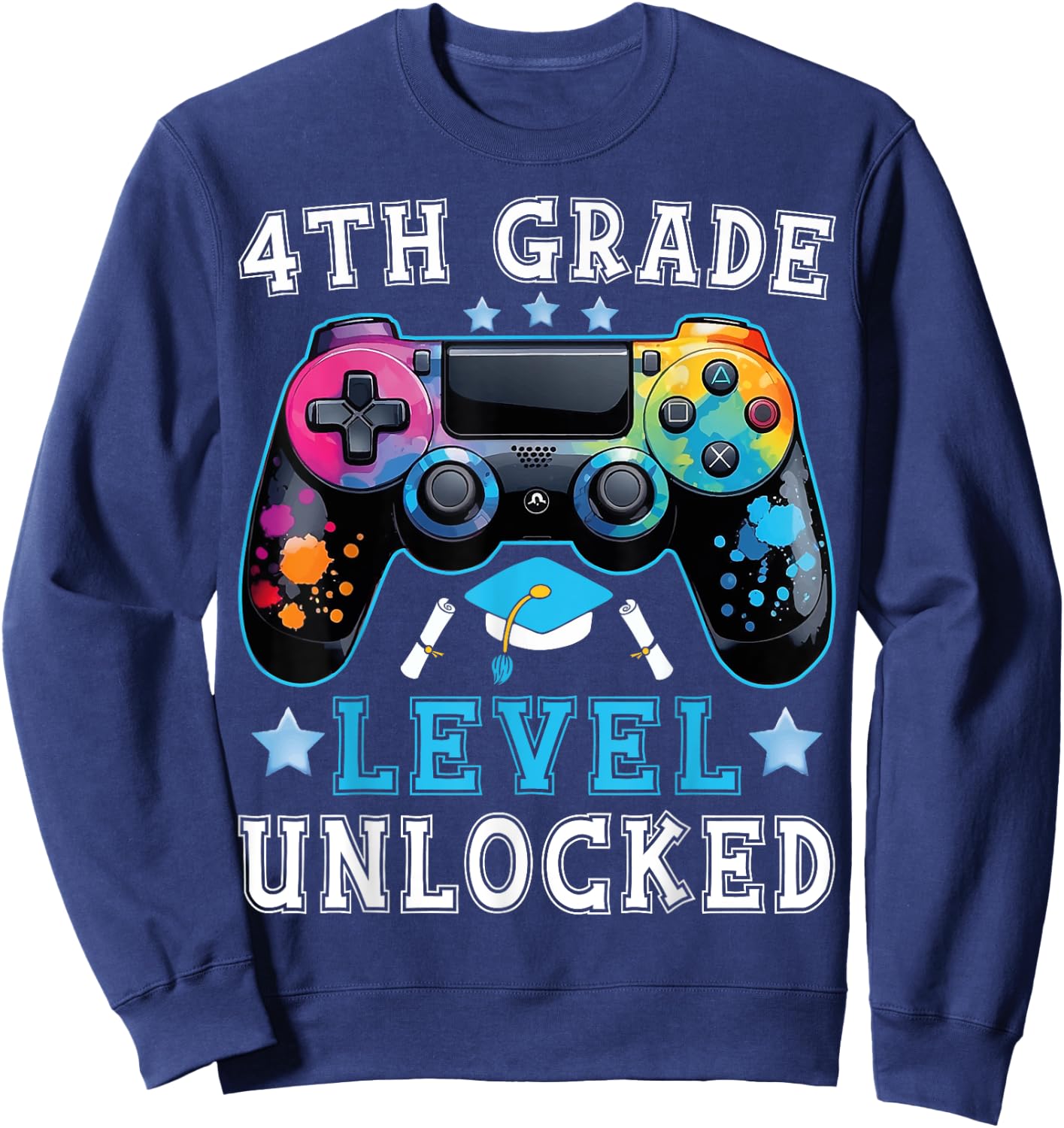 4th Grade Level Unlocked Gamer Boys First Day Back To School Sweatshirt - Sweatshirt | Navy