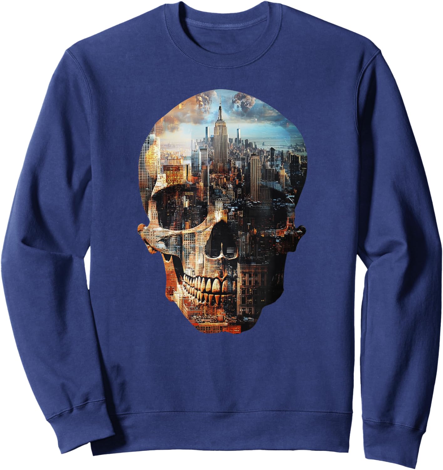 SKULL NEW YORK SKYLINE abstract Stylish Double exposure Sweatshirt - Sweatshirt | Navy