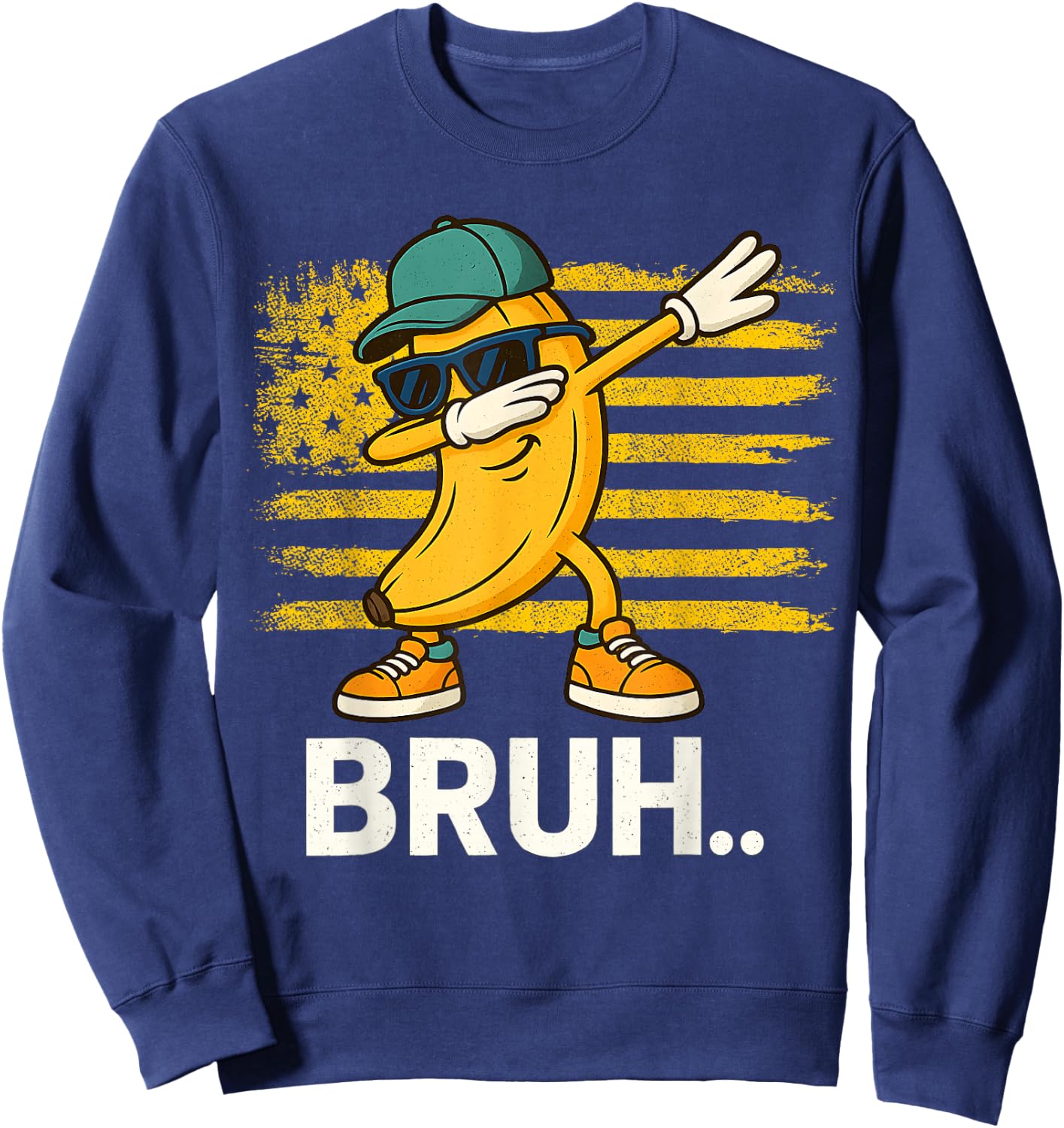 Cool Dabbing Banana Bruh American Flag Teen Boys Sweatshirt - Sweatshirt | Navy