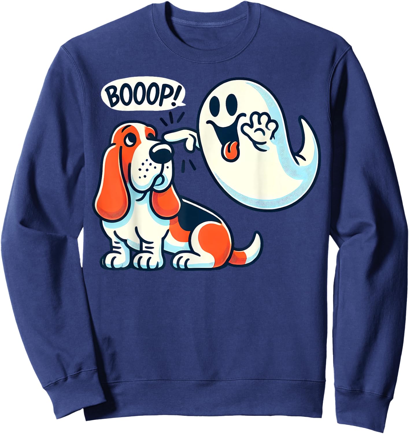 Funny Halloween Ghost Basset Hound Boop Easy Lazy Costume Sweatshirt - Sweatshirt | Navy