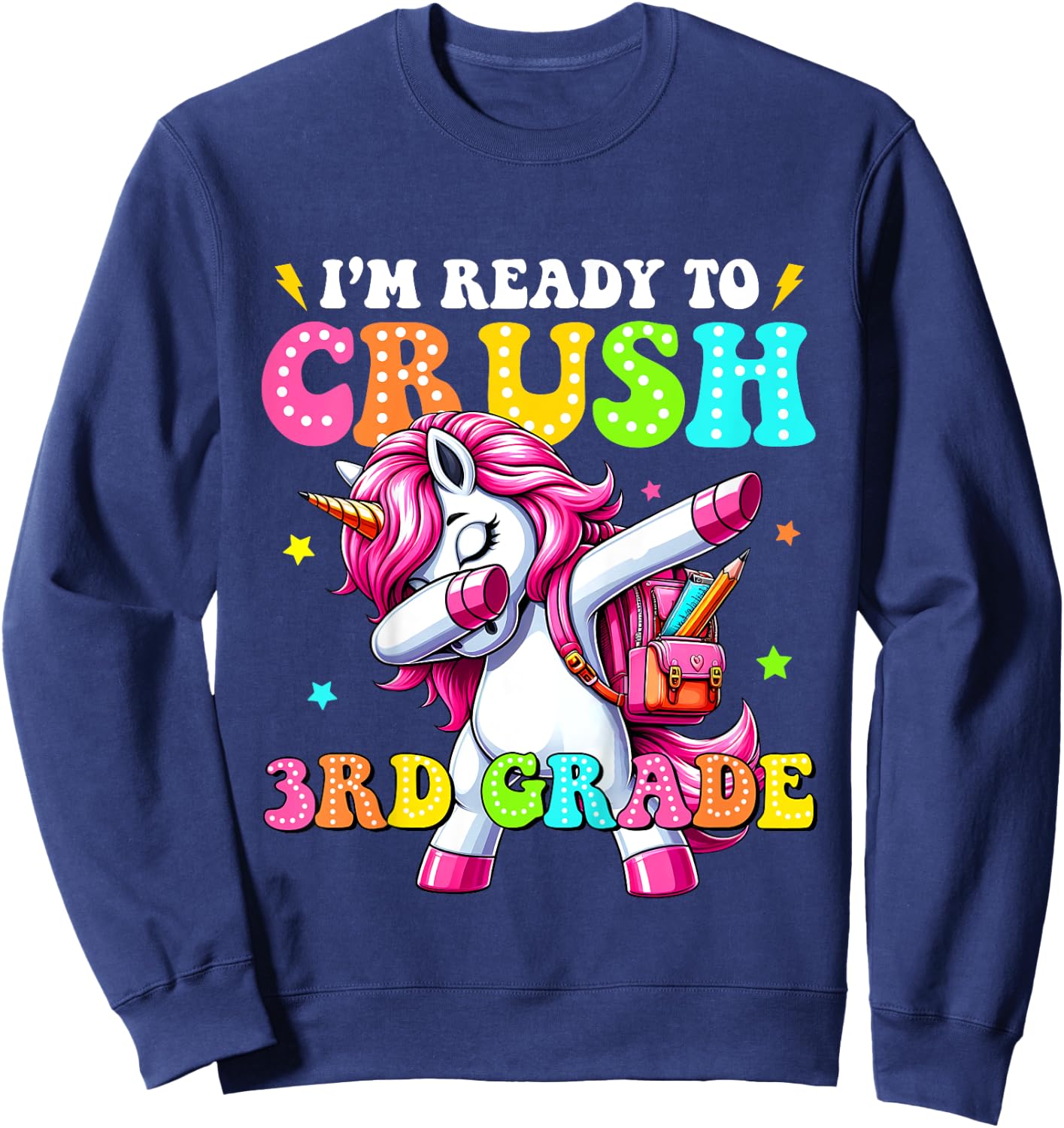Kids Crush 3rd Grade Dabbing Unicorn Back to School Girls Kids Sweatshirt - Sweatshirt | Navy
