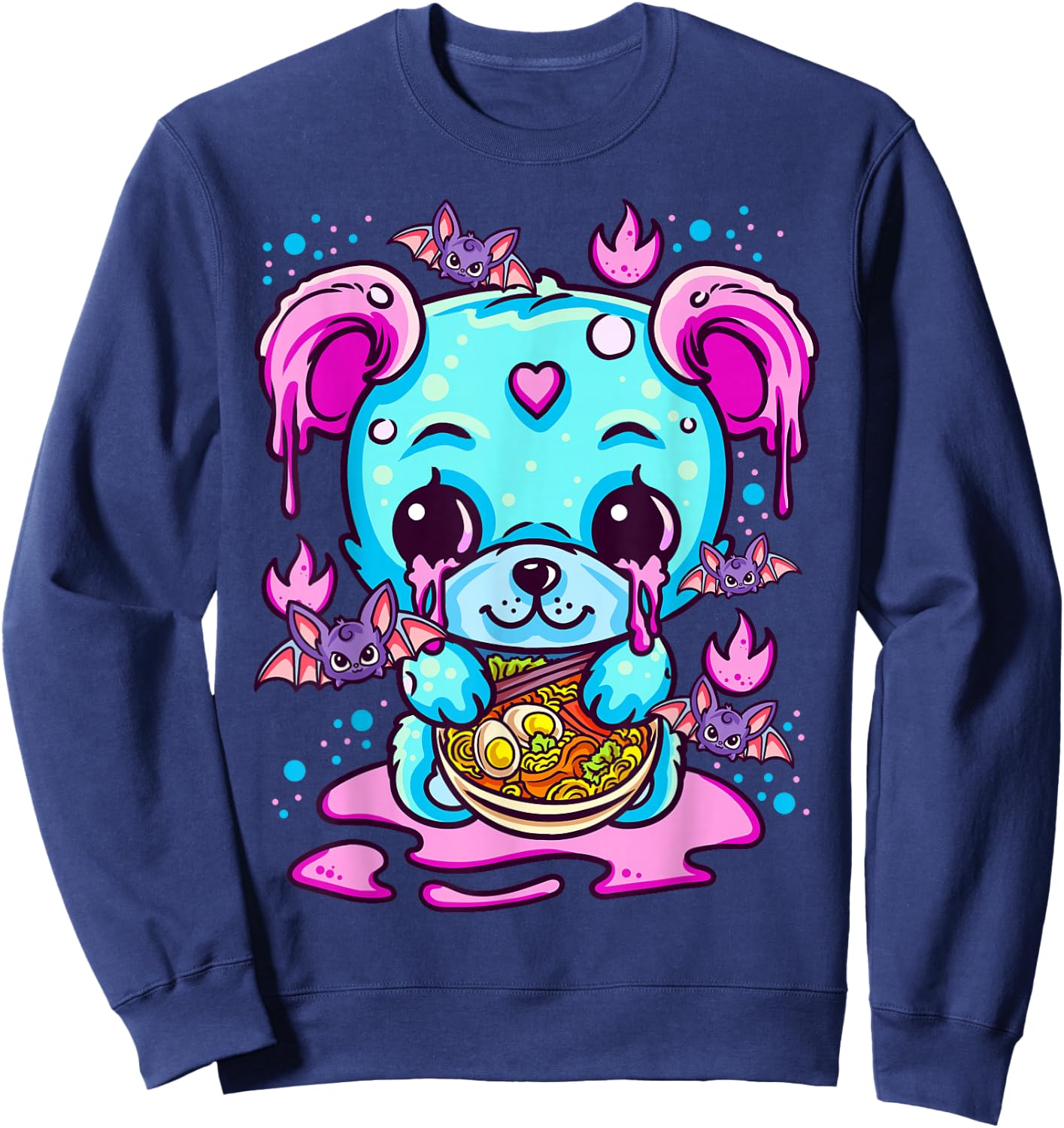 Cute Kawaii Creepy Pastel Goth Puppy Eating Ramen Noodles Sweatshirt - Sweatshirt | Navy
