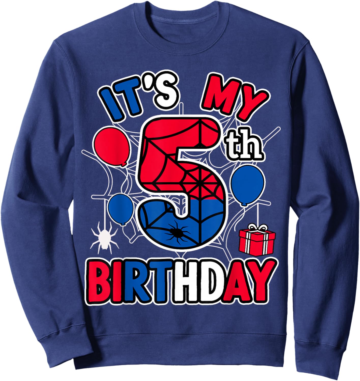5th Birthday Present Boy Spider Web Theme Party 5 Year Old Sweatshirt - Sweatshirt | Navy