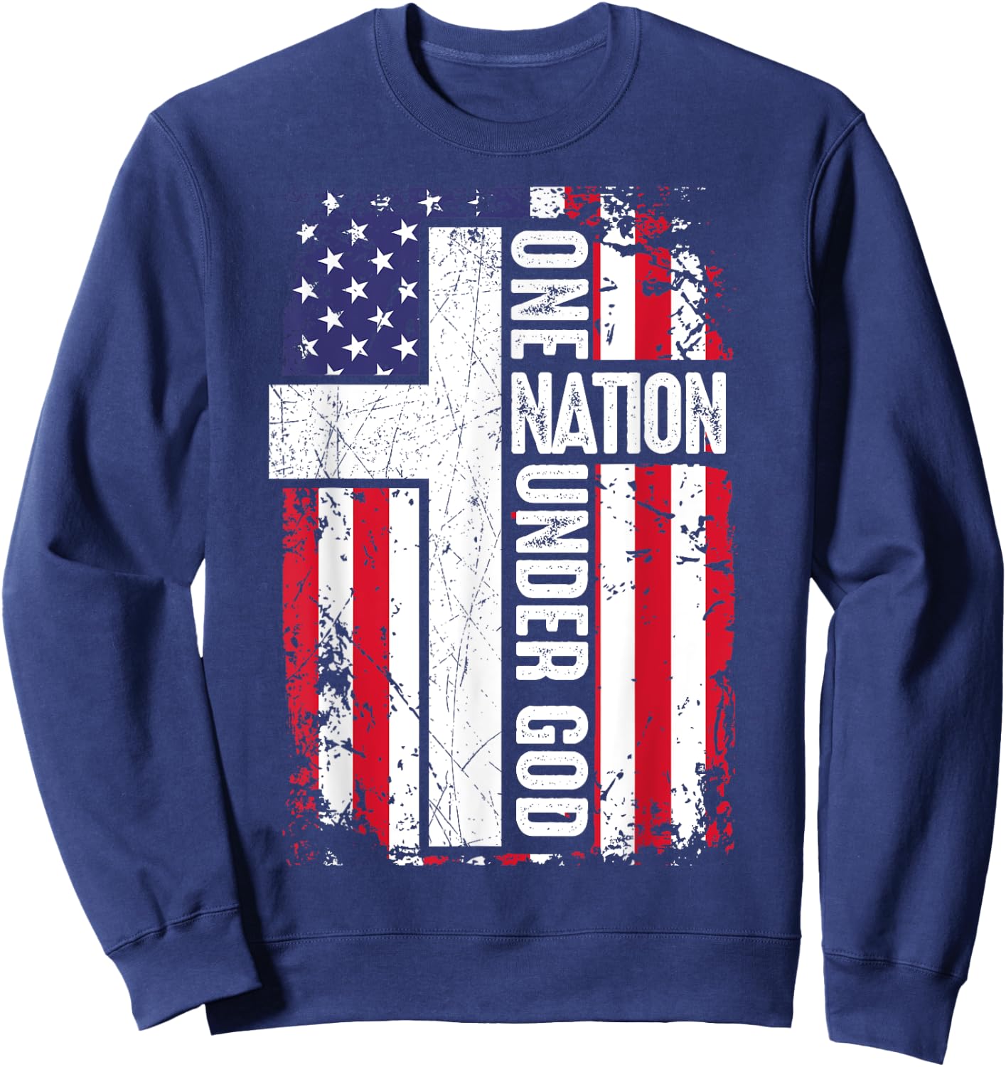 One Nation Under God 4th July Shirt Christian Women Dad Men Sweatshirt - Sweatshirt | Navy