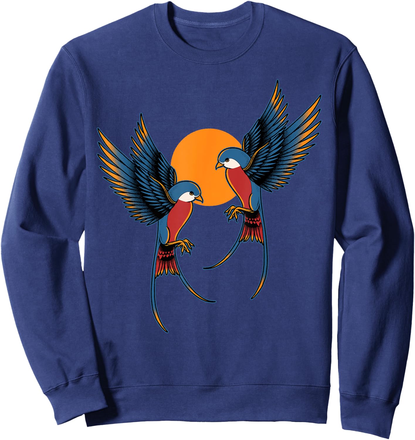 Swallows Sunset Majestic Birds Animal Lover Tattoo Birding Sweatshirt - Sweatshirt | Navy