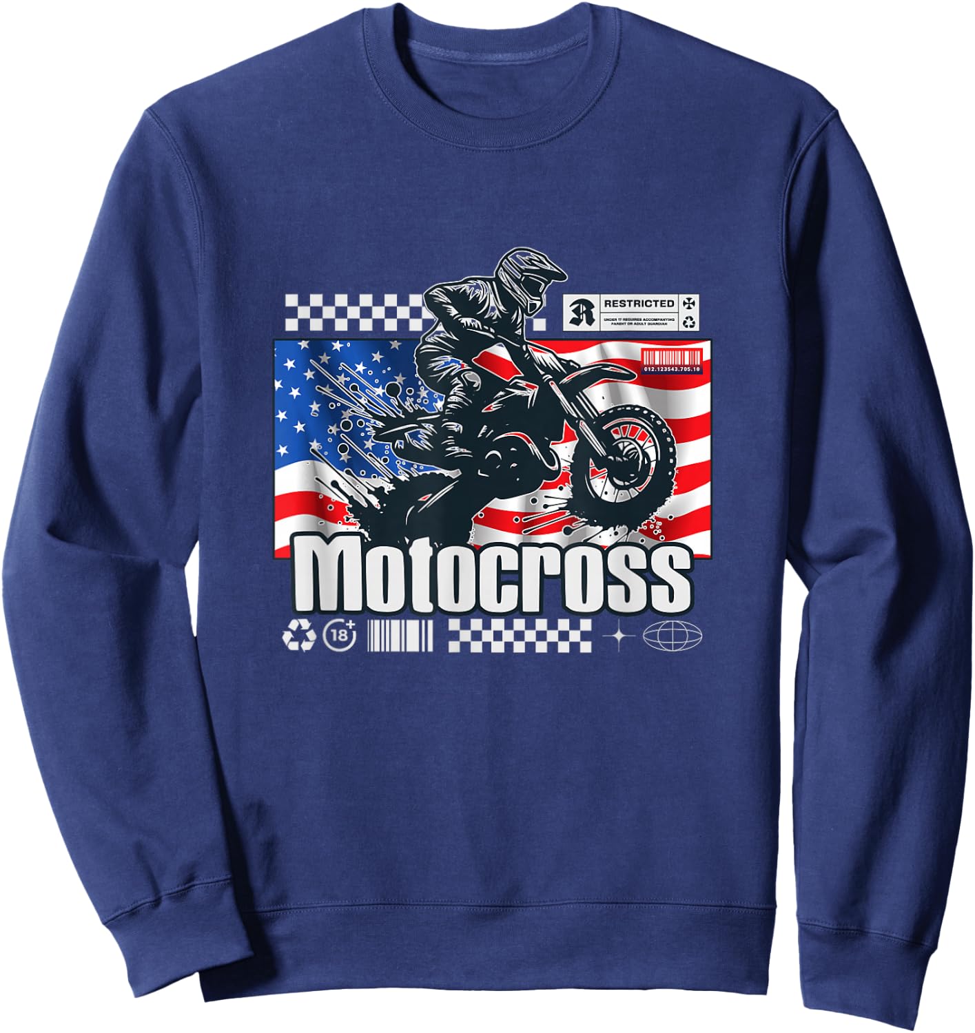 Usa themed Dirt Bike Motocross MX Supercross Graphic Sweatshirt - Sweatshirt | Navy