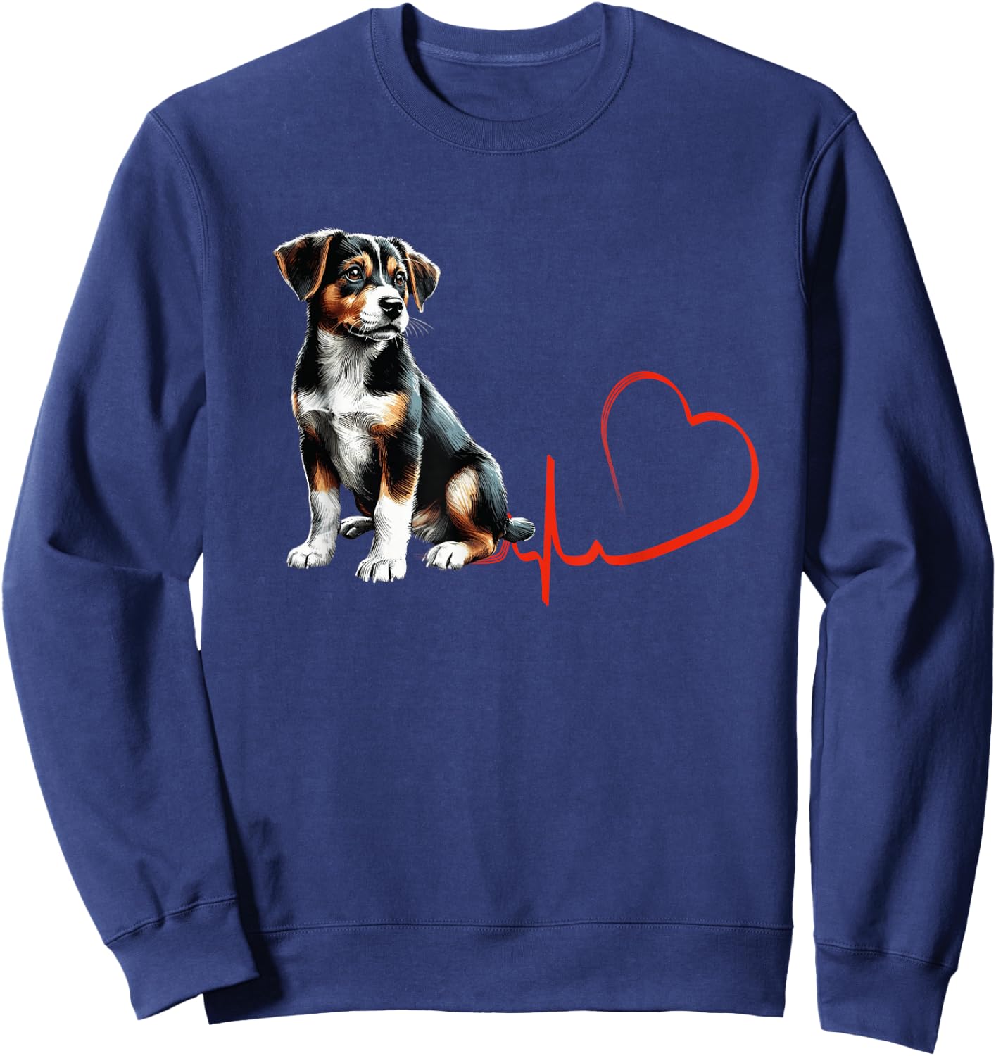 Mountain Feist Dog Heartbeat EKG Funny Dogs Owner & Lover Sweatshirt - Sweatshirt | Navy