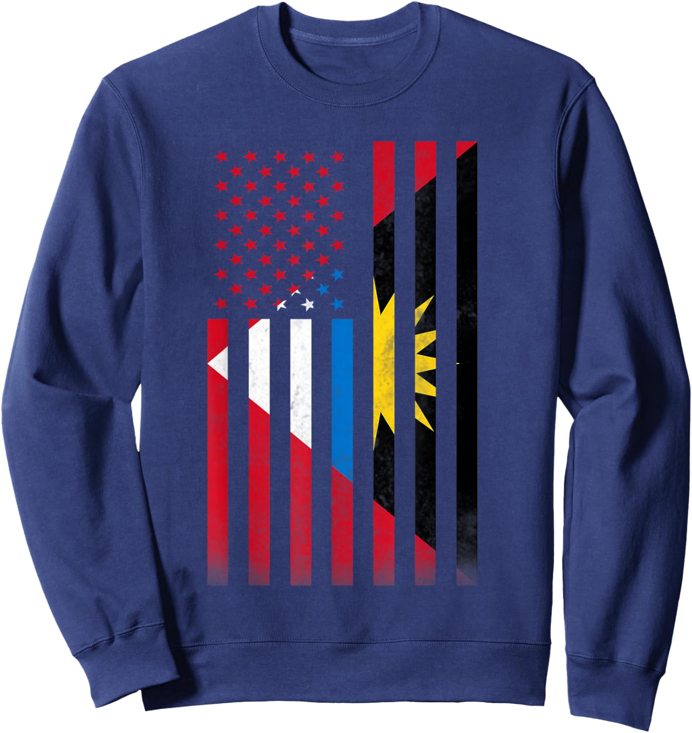 Half Antiguan & Barbudan Flag | Vintage American Inside USA Sweatshirt - Sweatshirt | Navy