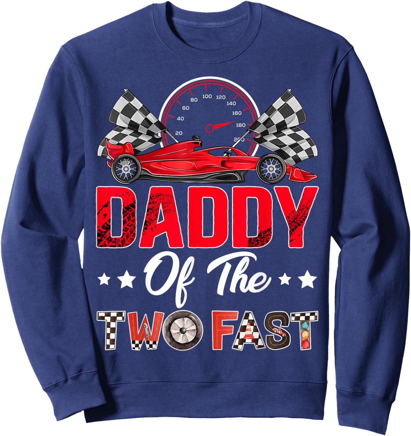 Daddy of The Two Fast 2nd Birthday Boy Racing Car Family Sweatshirt - Sweatshirt | Navy